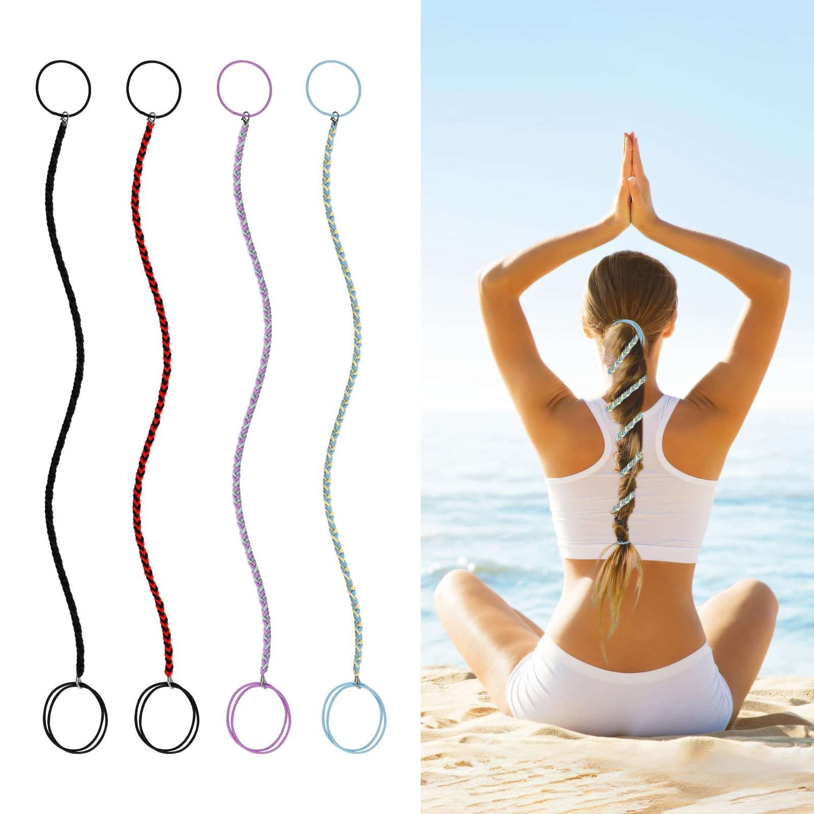 4 Pcs Long Hair Ties for Women 25 Elastic Sport Wrap Around Hair Ties Braided…