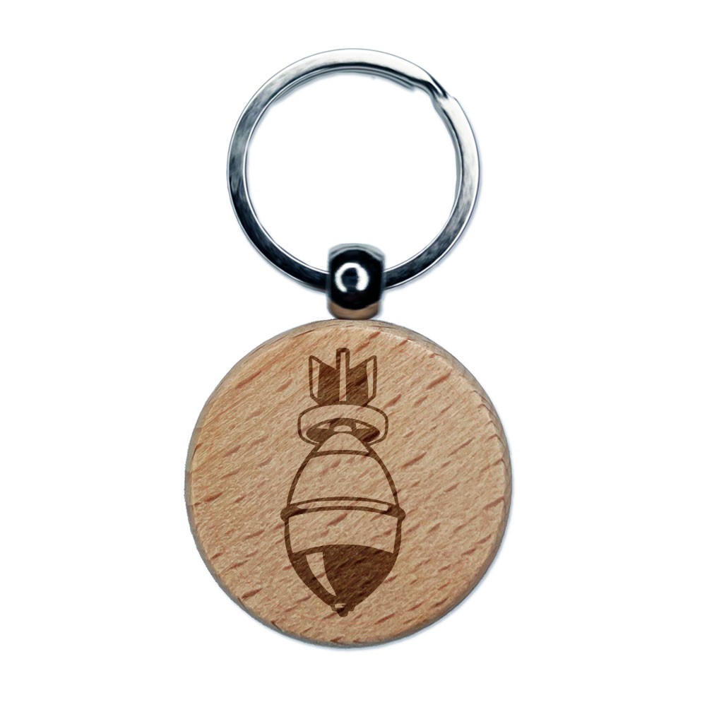 Bomb Nuke Warhead Air Strike Missile Engraved Wood Round Keychain Tag Charm