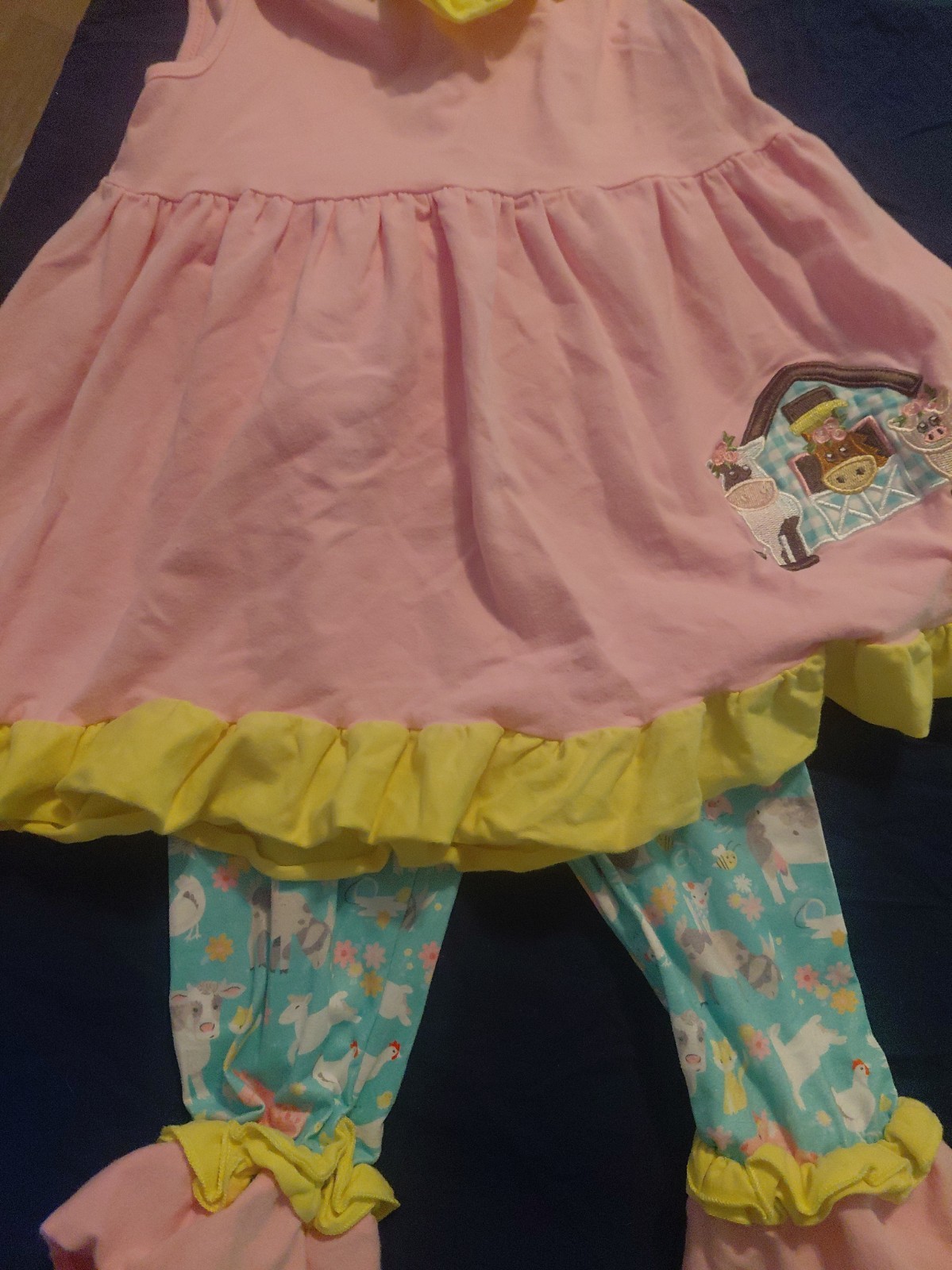 2xl Girls Boutique Farm Animals Pink And Teal 2pc Outfit