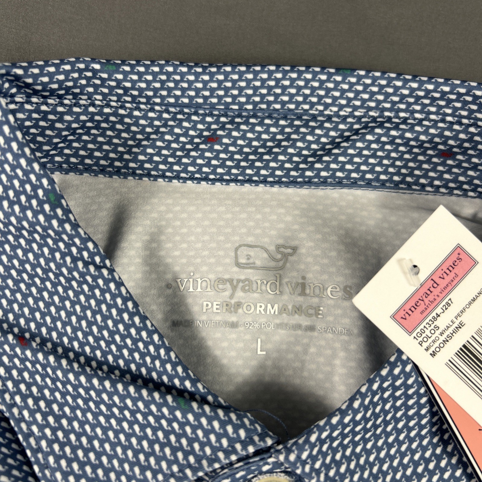 Vineyard Vines Golf Shirt Polo Micro Whale Print Large Moonshine Polyester