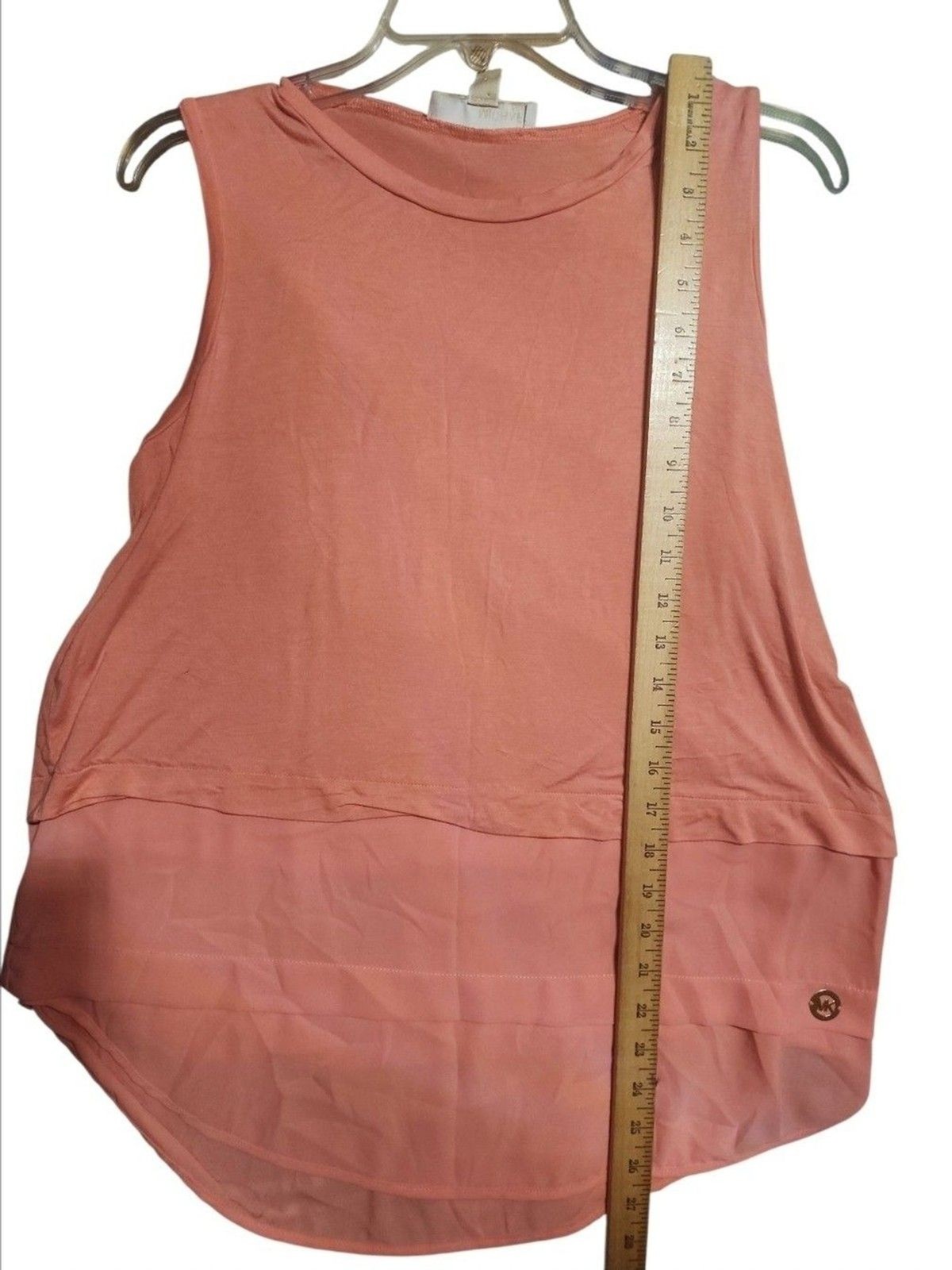 Michael Kors Women’s Tank Top Large Pink Coral Sleeveless Layered Hem Blouse