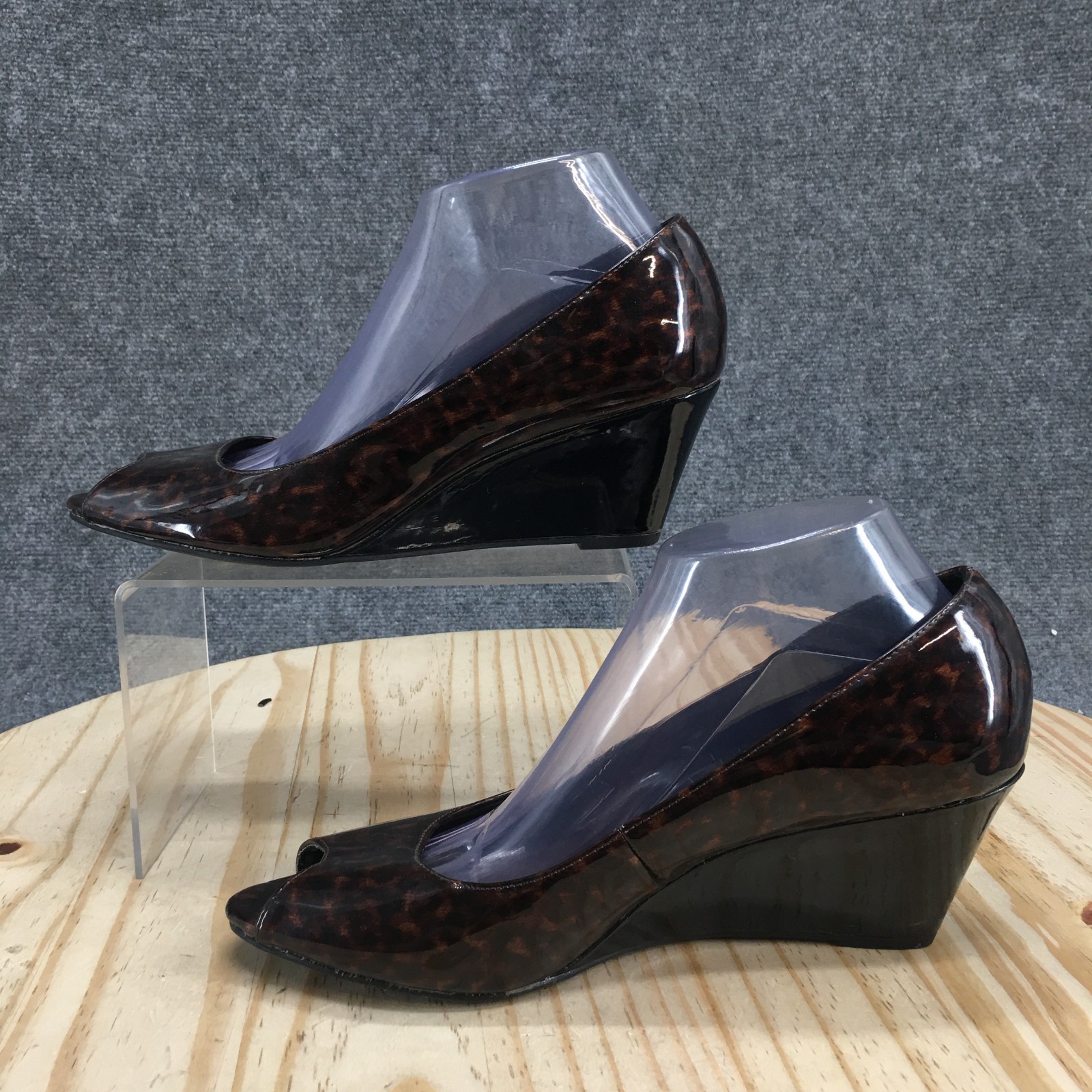 Comfort Plus By Predictions Heels Womens 9.5 Dress Peep Toe Wedge Pumps Brown