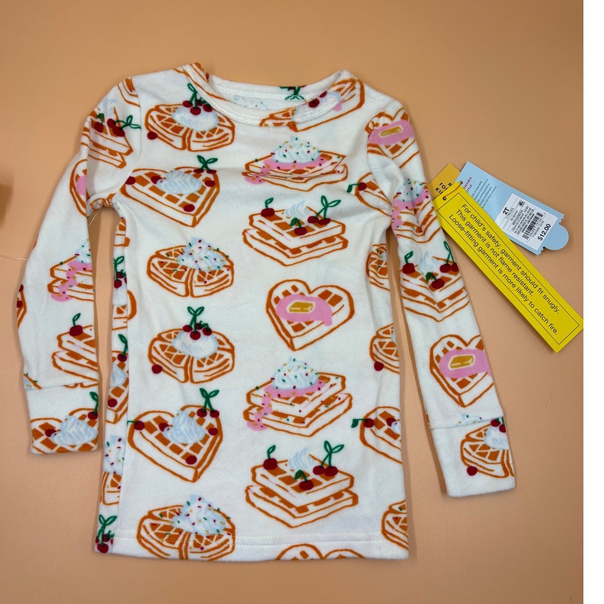 Waffle & Heart Print 2-Piece Pajama Set Size 2T NWT