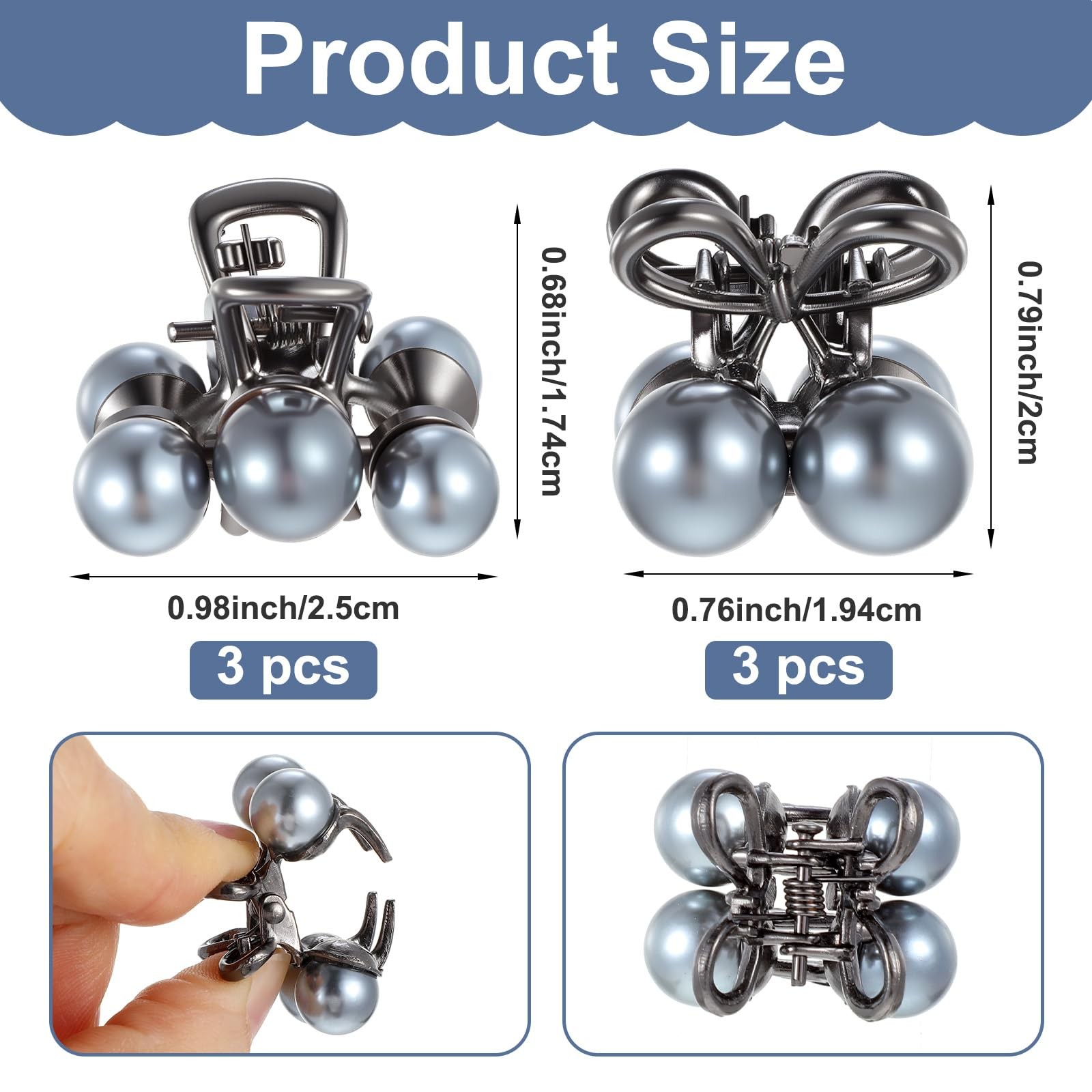 6 Pcs Small Hair Clips For Women, Cute Mini Pearl 1 Count (Pack of 1), Silver