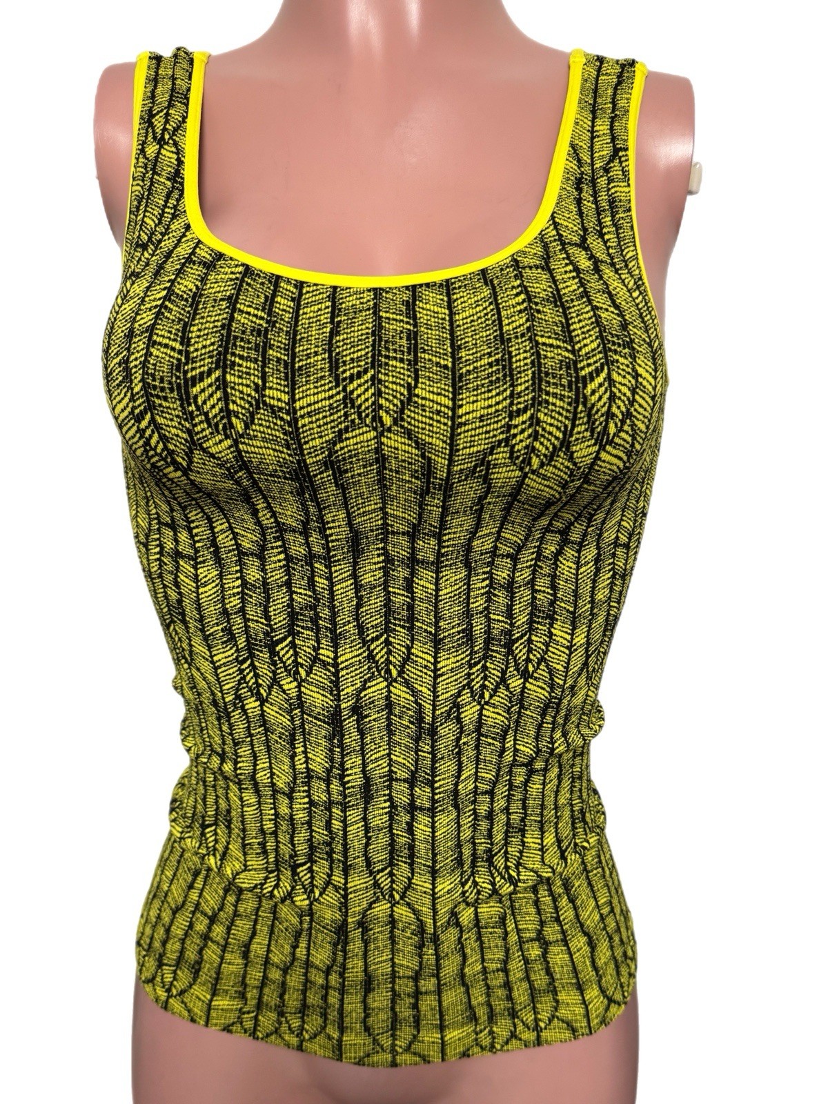 Yellow feather print tank seamless cami Top O/S casual festival rave party date