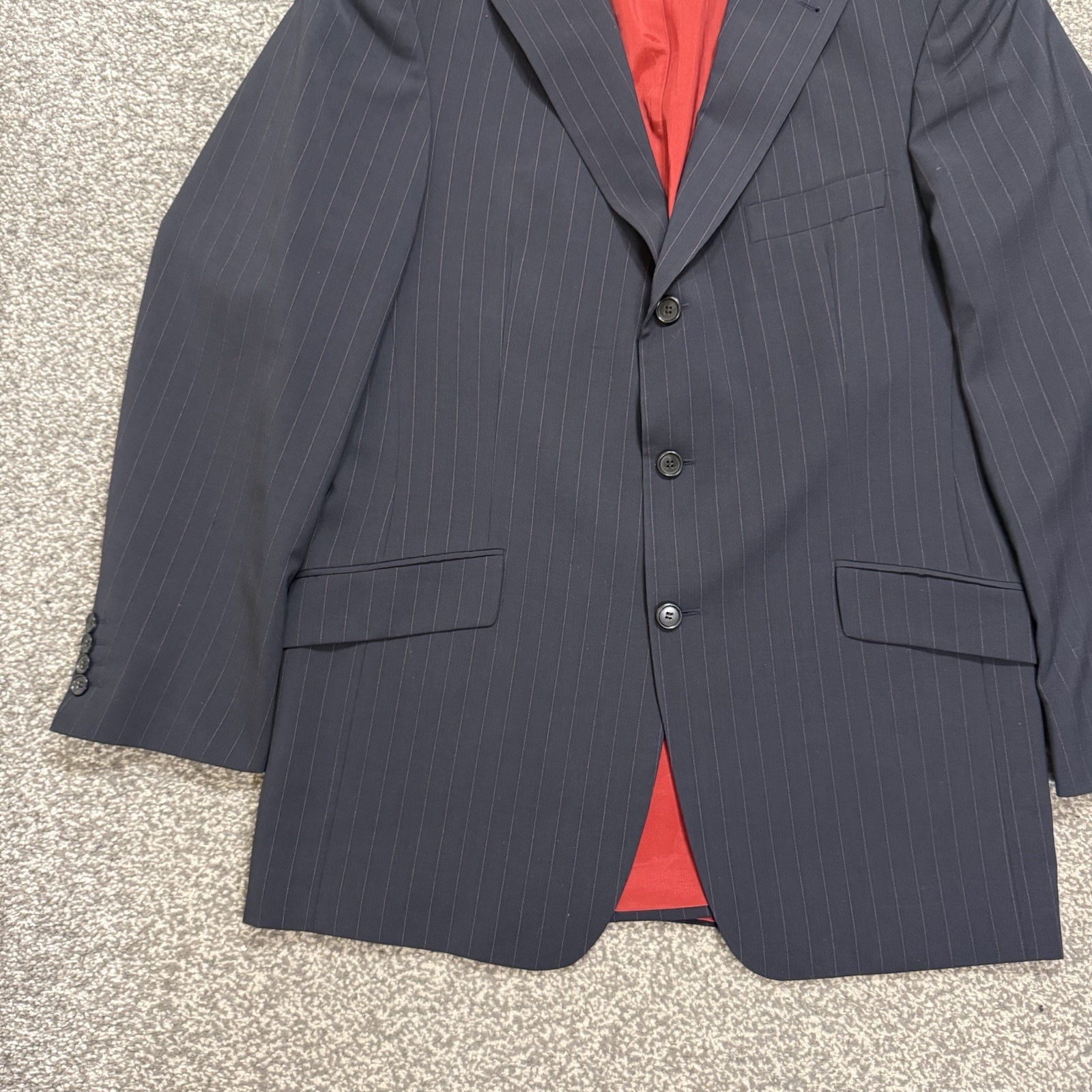Strellson Men’s Wool Jacket Blazer Uk 40 Eu 50 Black Pinstriped Made in Portugal