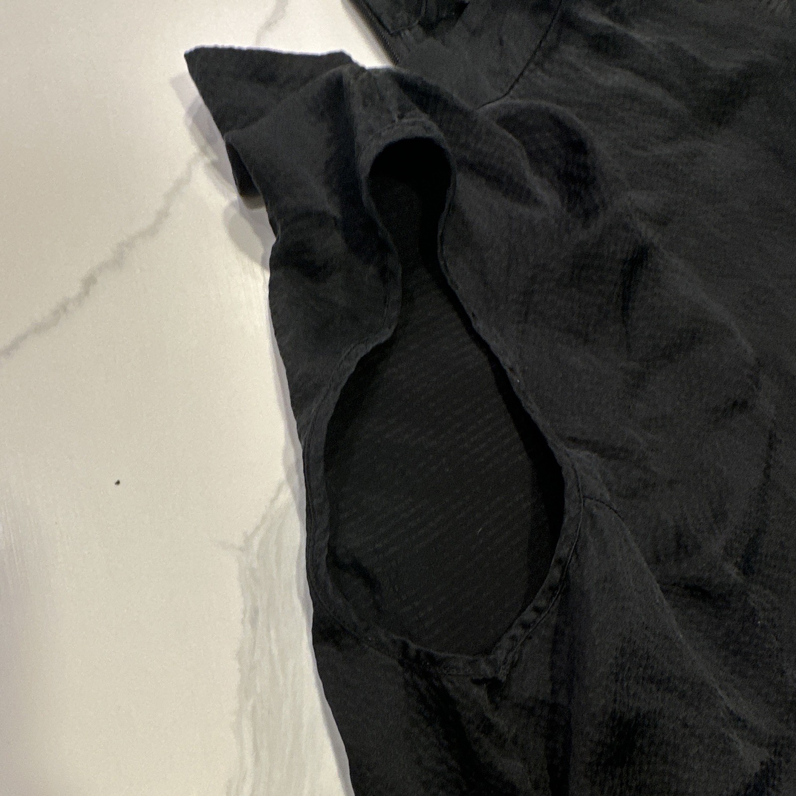 Women’s ATM Black Solid Silk Chiffon High Neck Sheer Sleeveless Zip Blouse, S/P