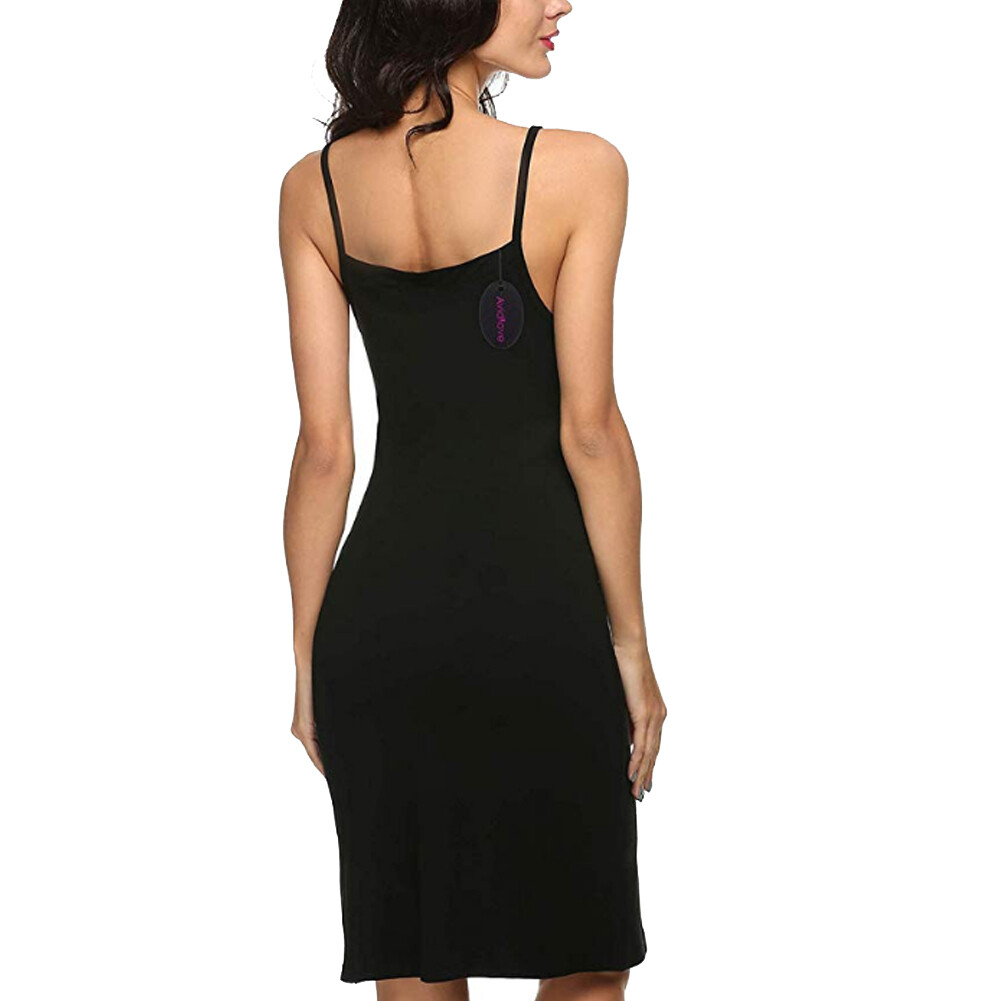US Women Long Cotton Blend Spaghetti Strap Full Slip Under Dress Liner Nightgown