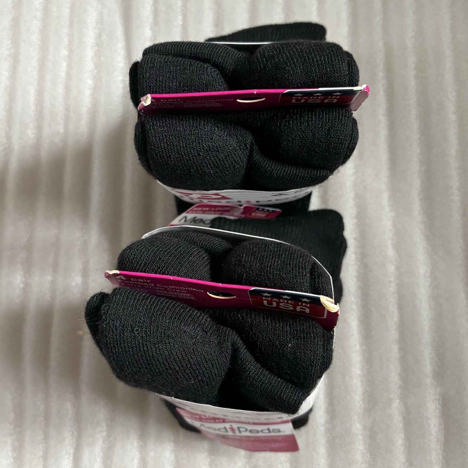 2 Four Pair Packs Medi Peds Diabetic Socks Size 7-10 Black