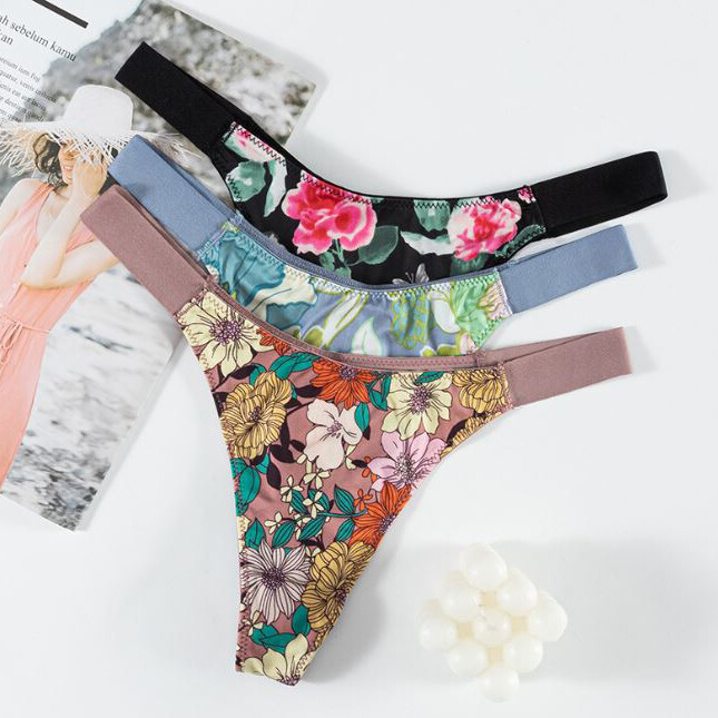 5pack Lot Sexy Womens String Bikinis Thong Floral Silky Panties French Underwear