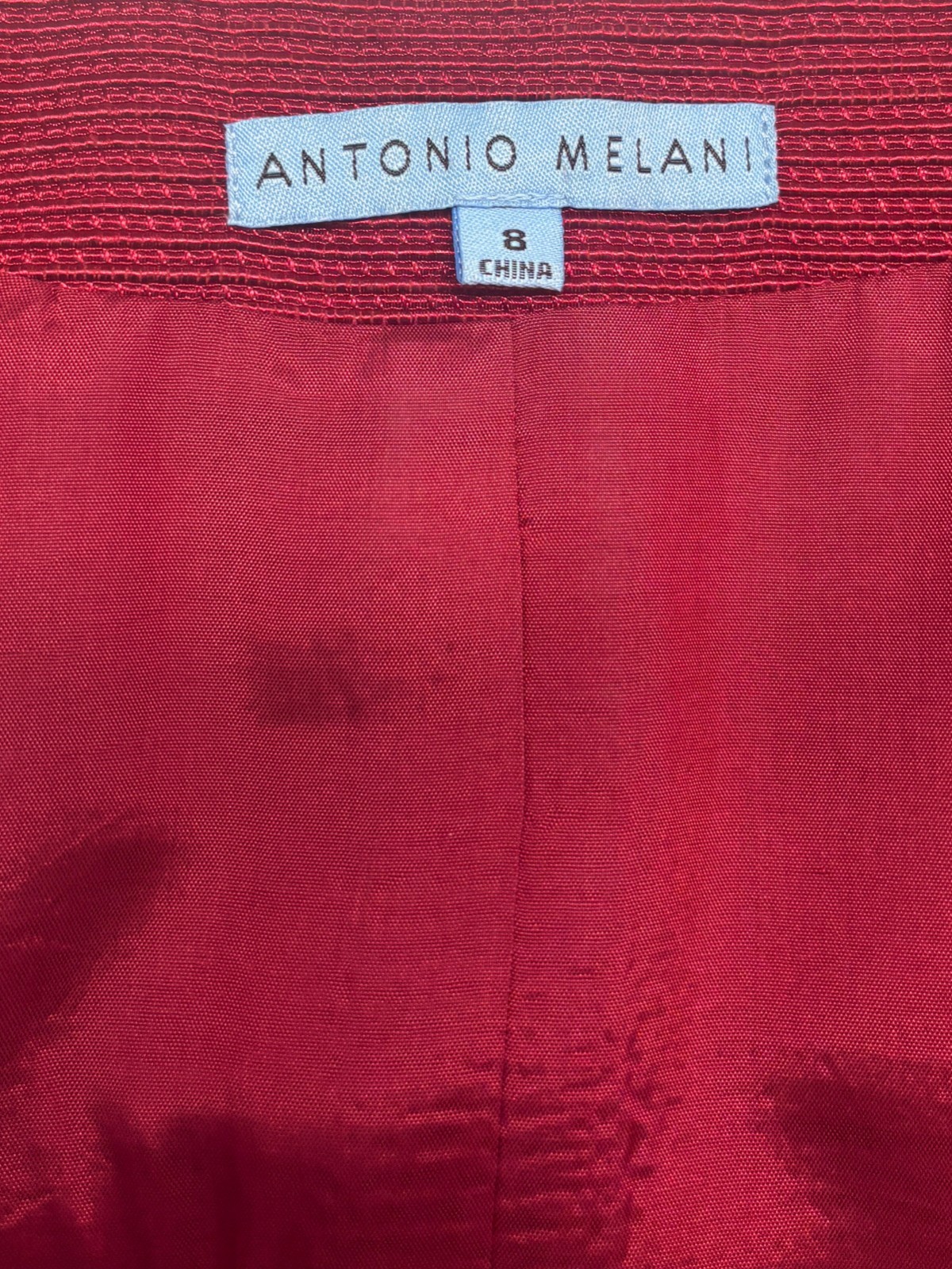 Antonio Melani M 8 10 Red 2pc Skirt Suit Double Breasted Square Neck Knit Career