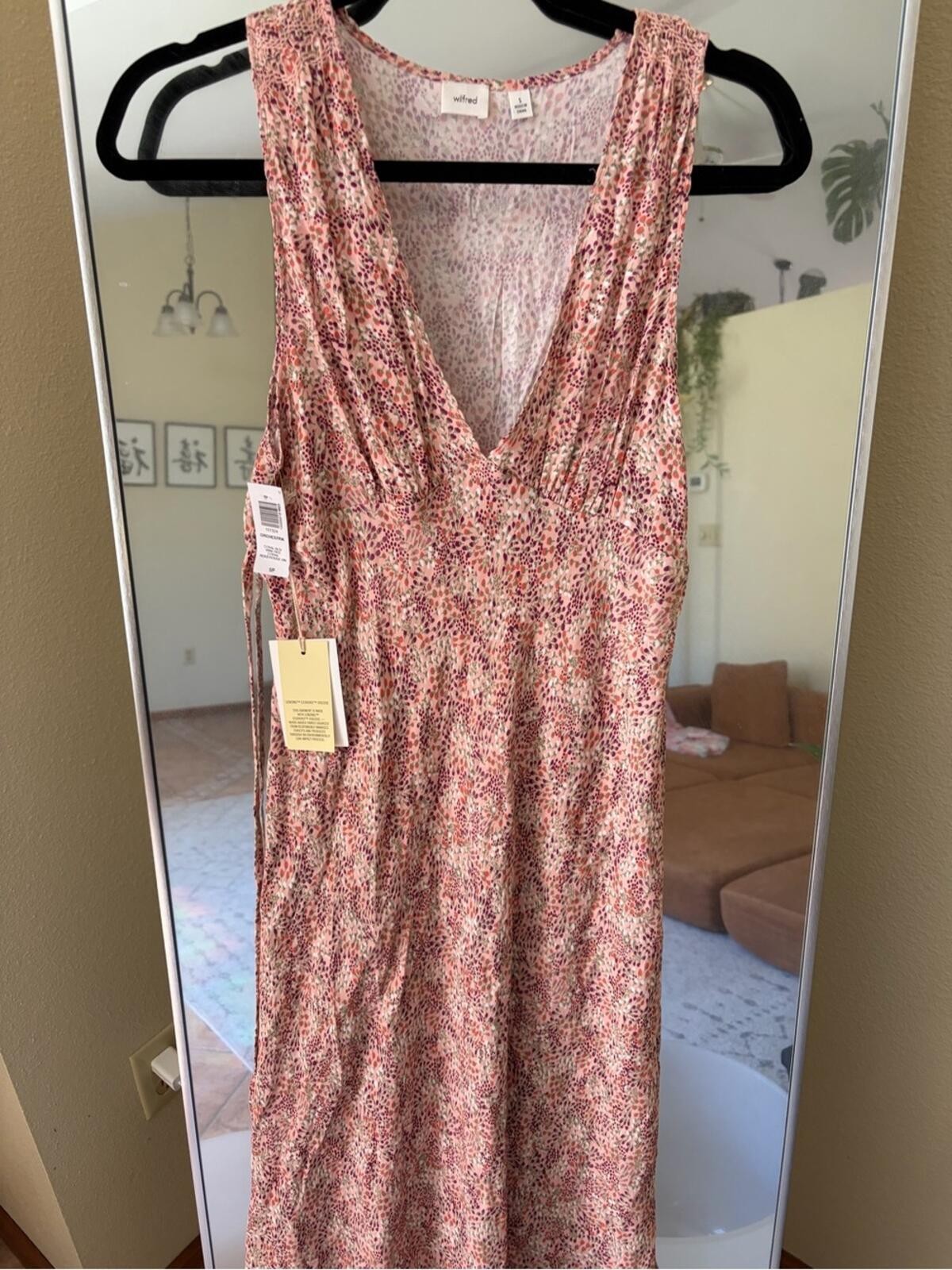 Wilfred Sleeveless V-Neck Floral Midi Dress in Dusty Rose Size Small New