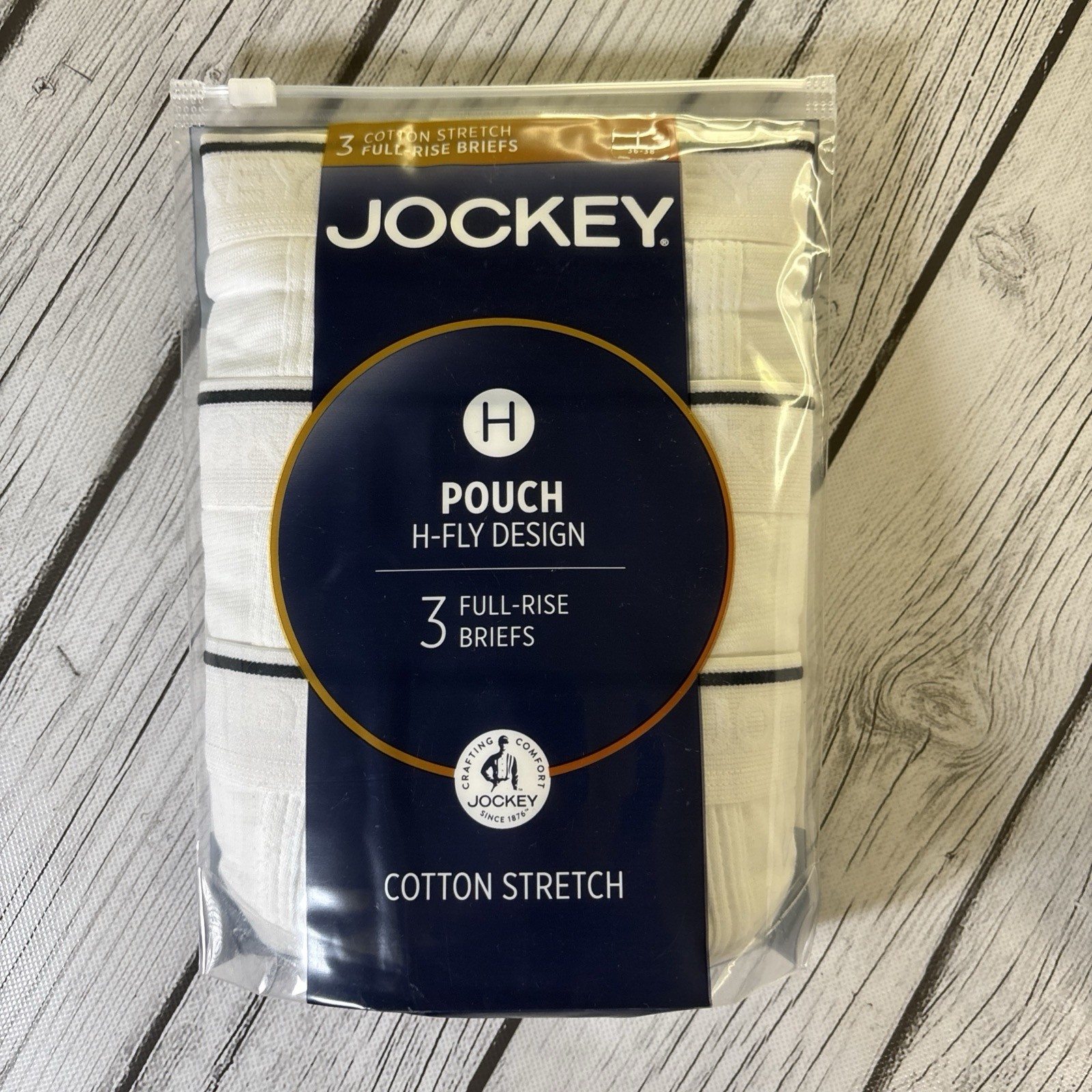 Jockey H-Fly Design Men’s L 36/38 2-3 Pack Full Rise Briefs Cotton Stretch White