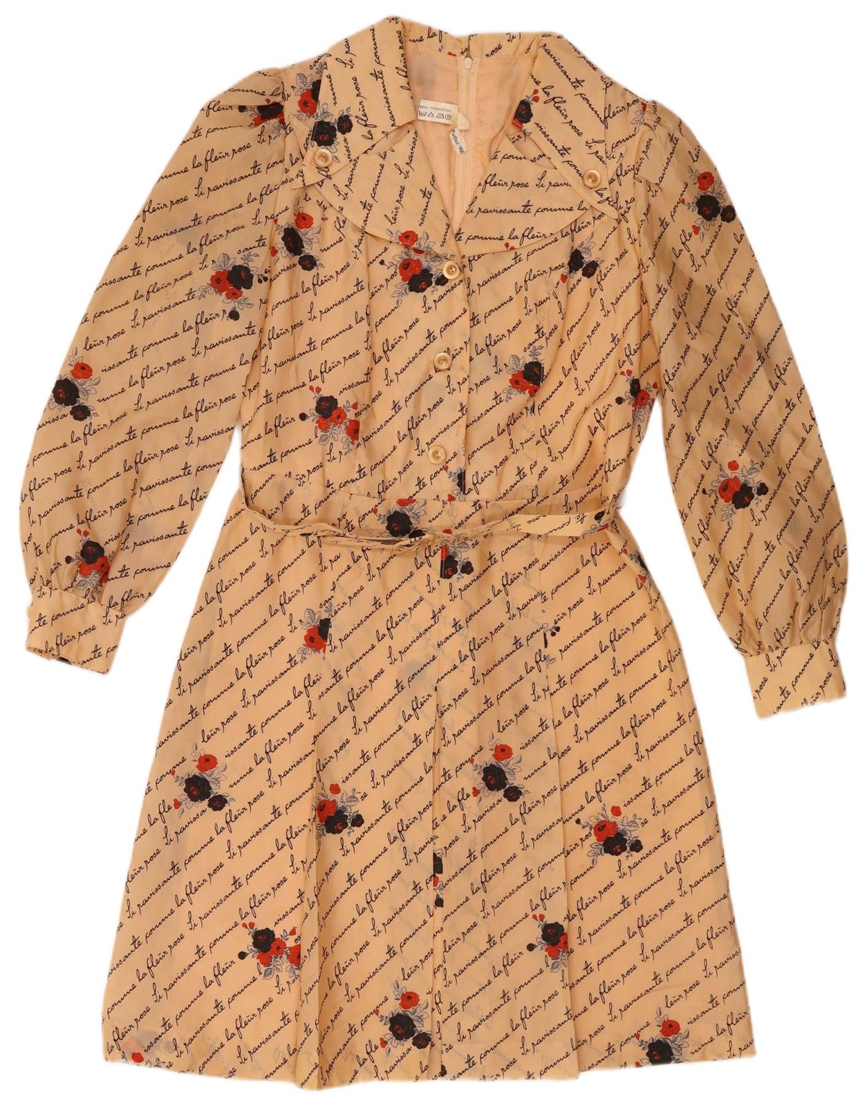 Trevira Womens Graphic Long Sleeve A-Line Dress IT 42 Medium Beige Floral BS18