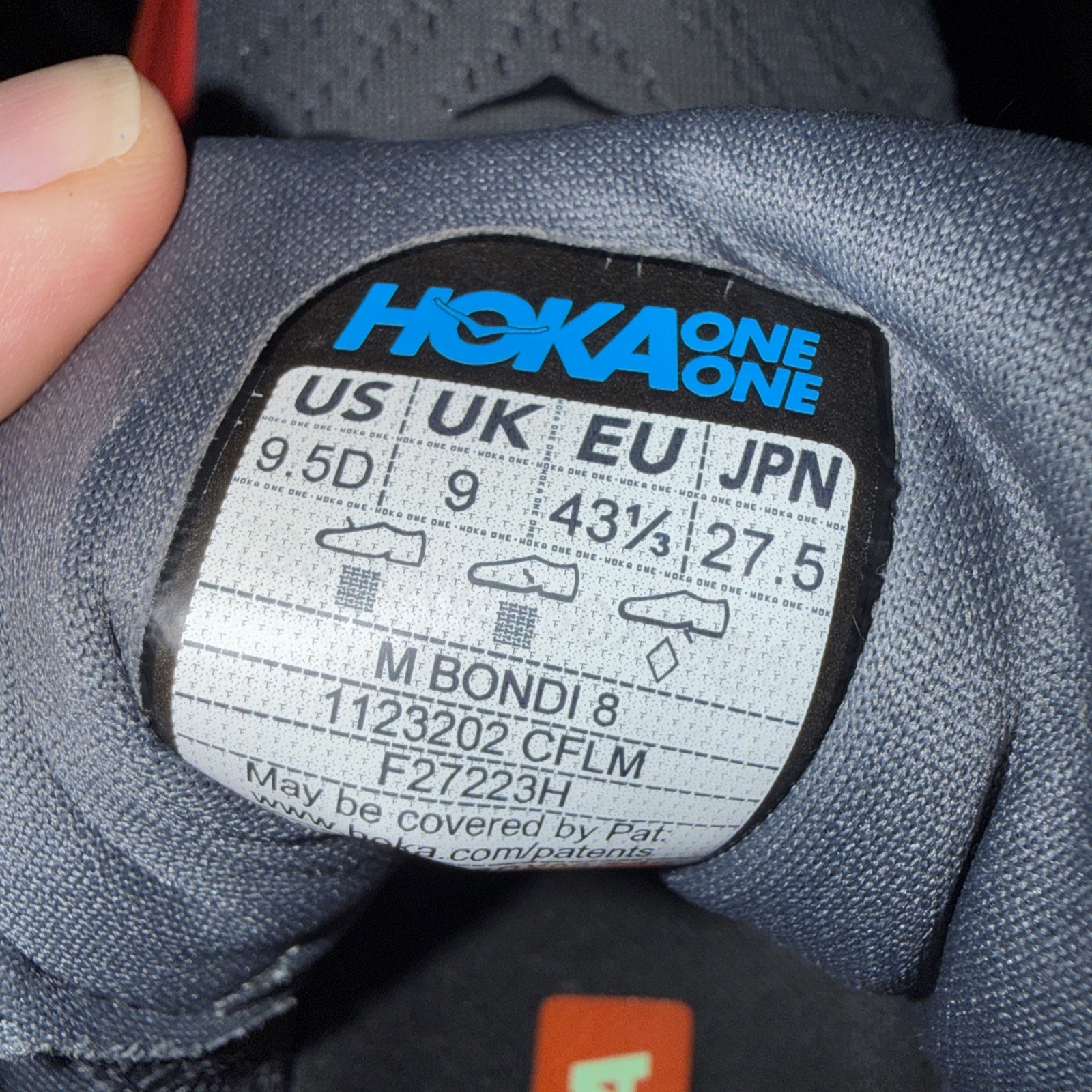 Hoka One One Bondi 8 Mens 9.5D Grey Orange Trail Road Running Shoes Sneakers