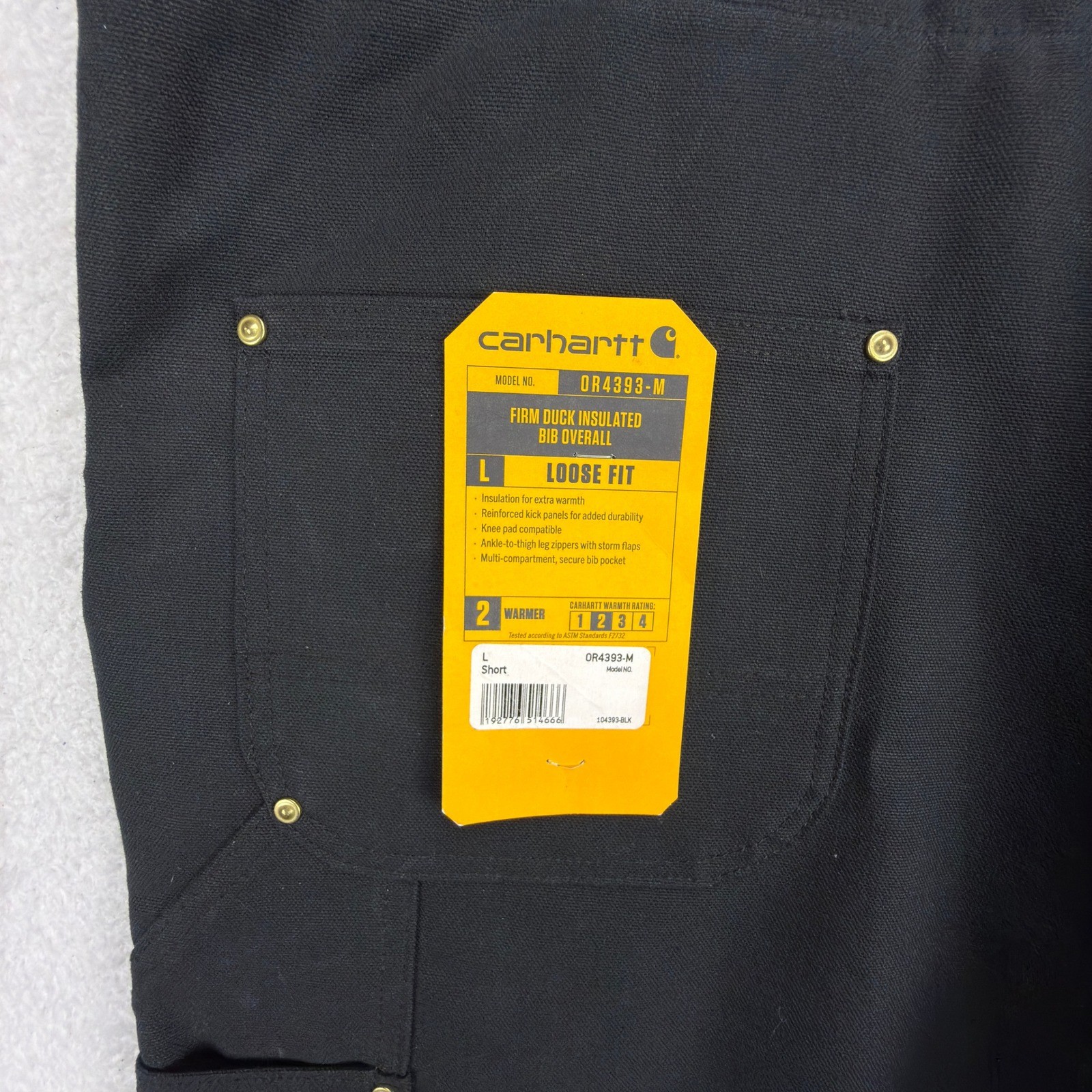 Carhartt Firm Duck Insulated Bib Overall Mens Large Short Black NWT 104393 BLK