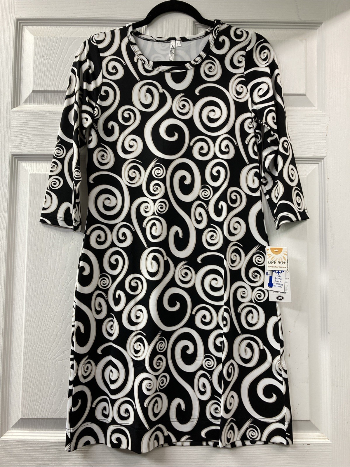 Lulu B M Black And White Swirly Spiral Pattern Dress Upf50