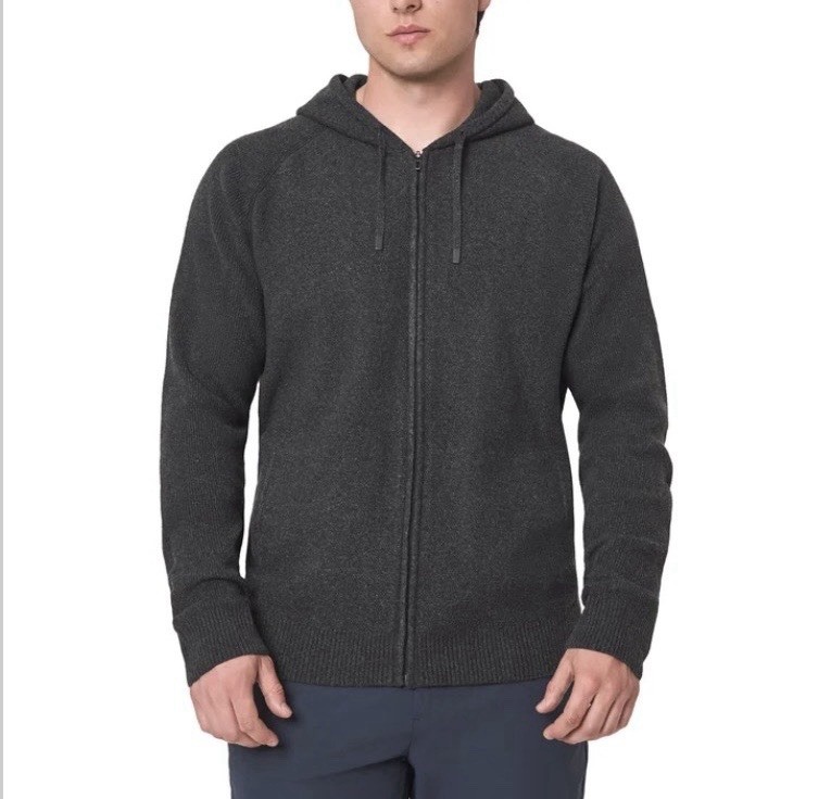 Modern Ambition Men’s Full Zip Hooded Sweater, 4‑Way Stretch, Medium Color Gray
