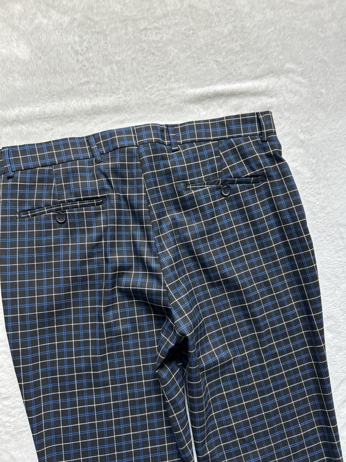 Man BoohooMan Pockets Skinny Navy Check Suit Trouser Pants Size 32