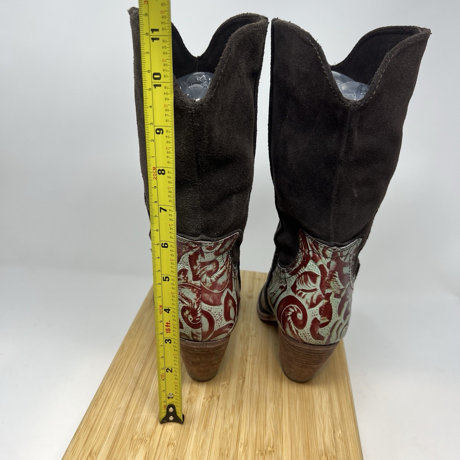 Suede Leather Brown Embroidered Western Cowboy Boots Size 6 Jessica Bennett Heel