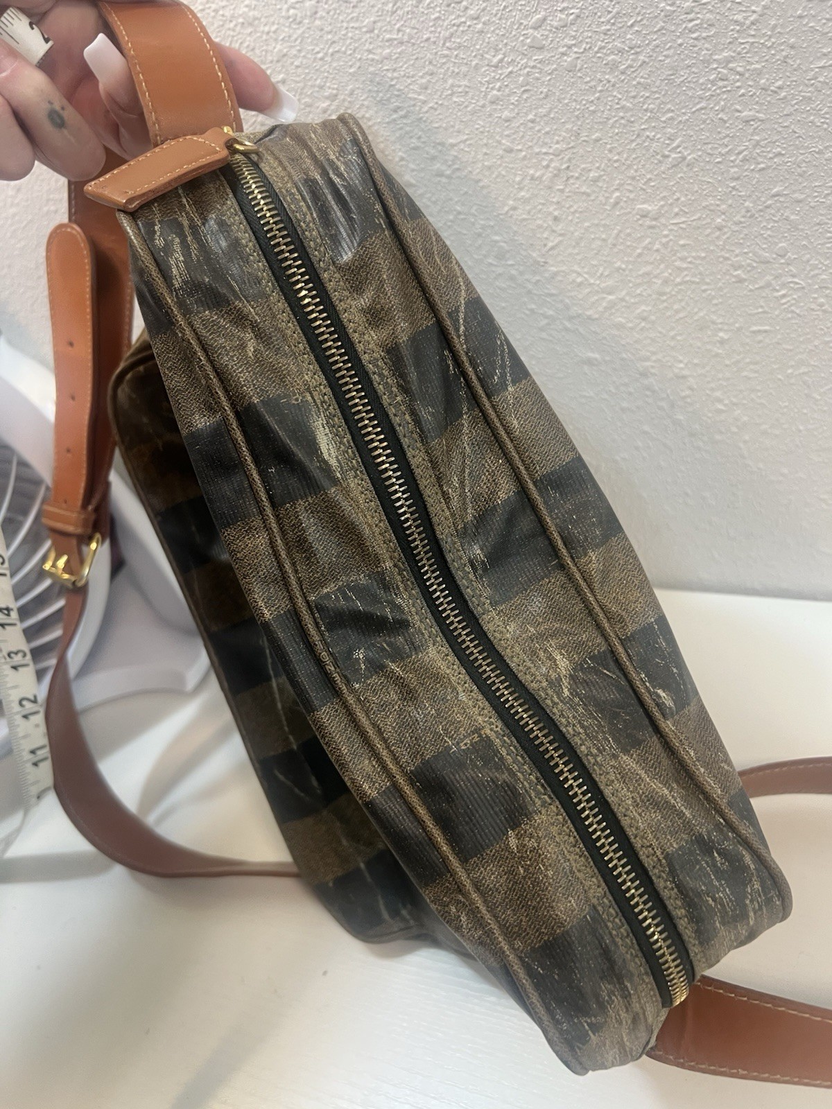 Fendi Bag Crossbody FF Logo Purse Brown Stripe Gold Buckle Zucca Long Man Camera