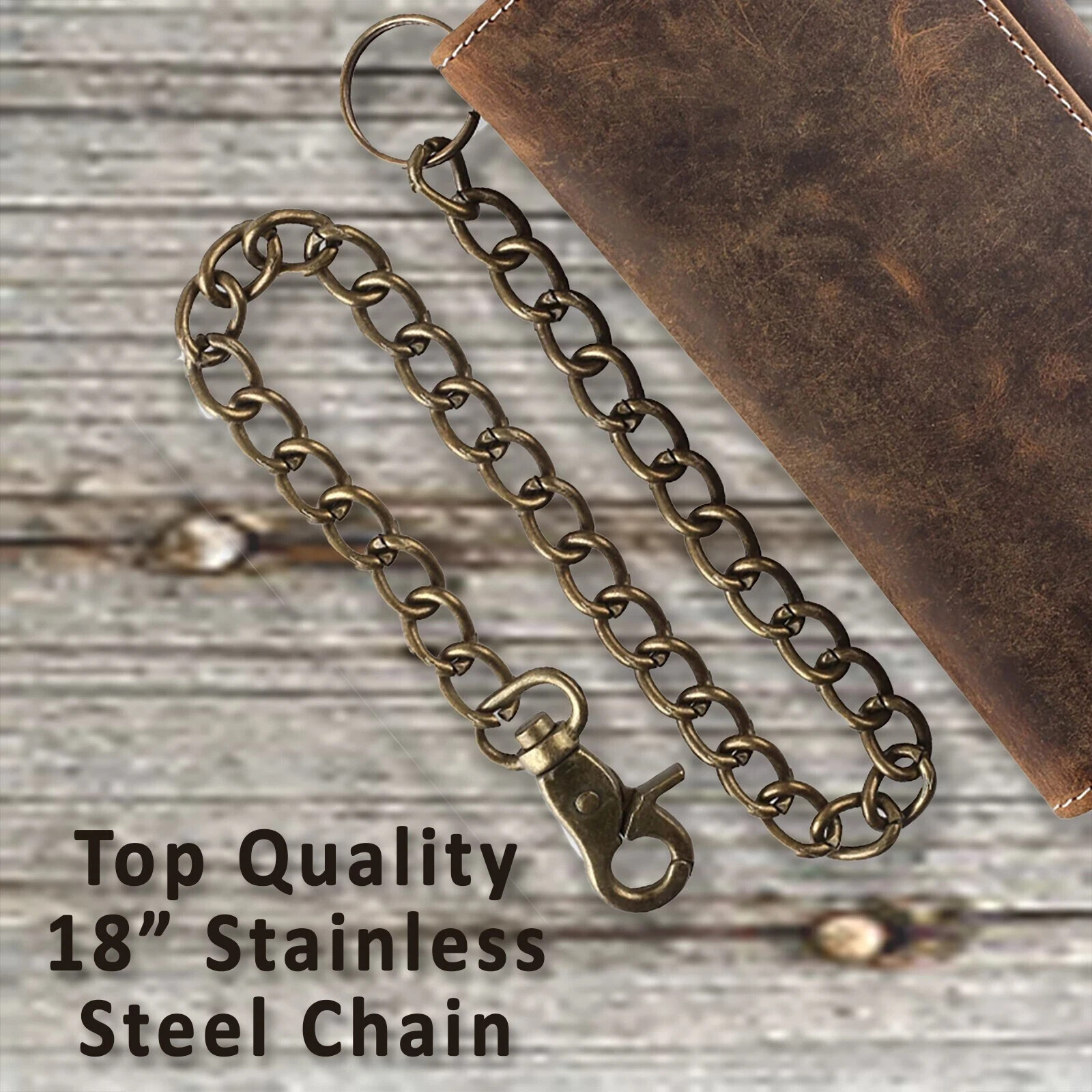100% premium leather Trifold Cowhide RFID Chain Motorcycle Biker Wallet,