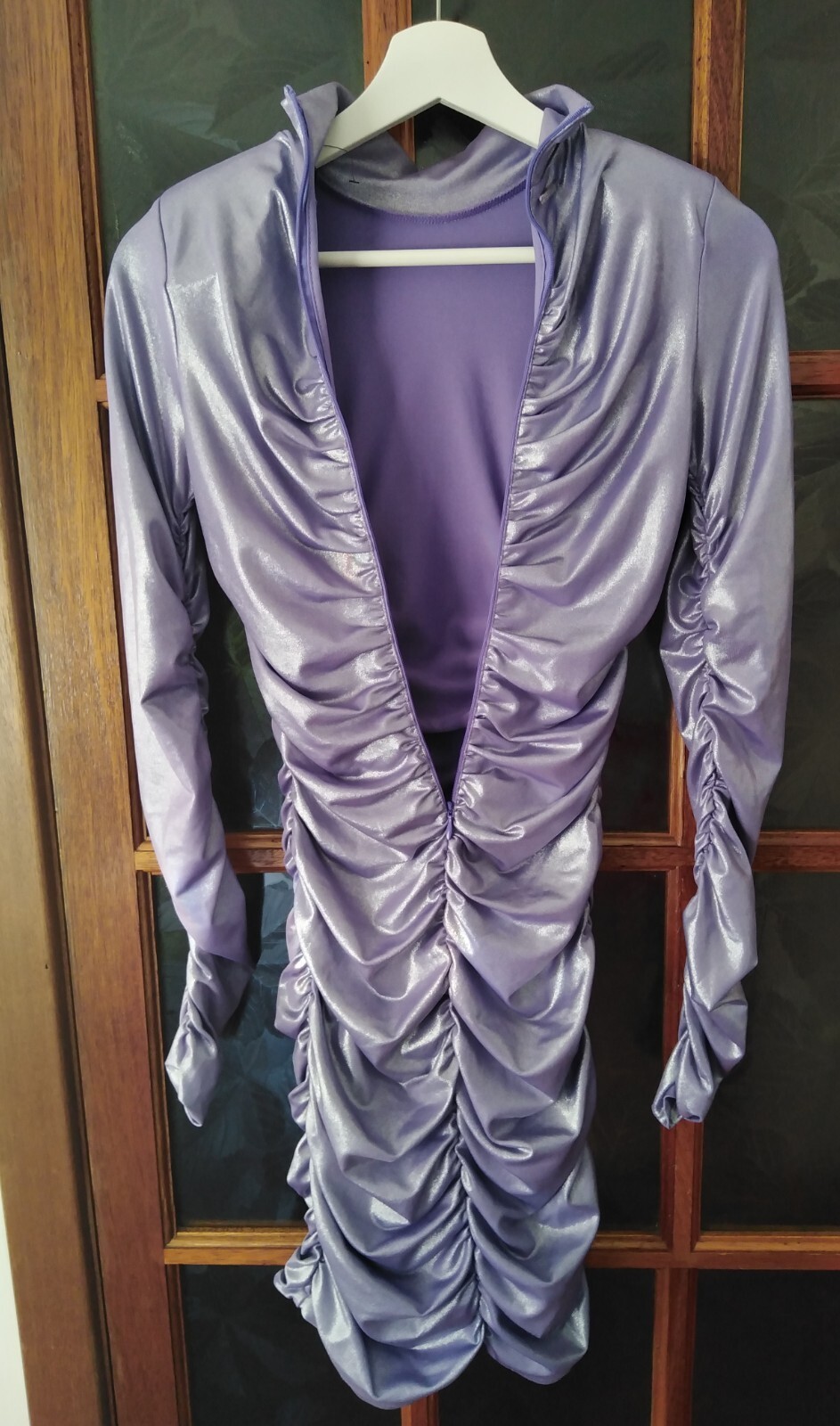 Guess Bodycon Designer Dress Ruched High Neck Womens Uk 4 Stretch Stunning Lilac