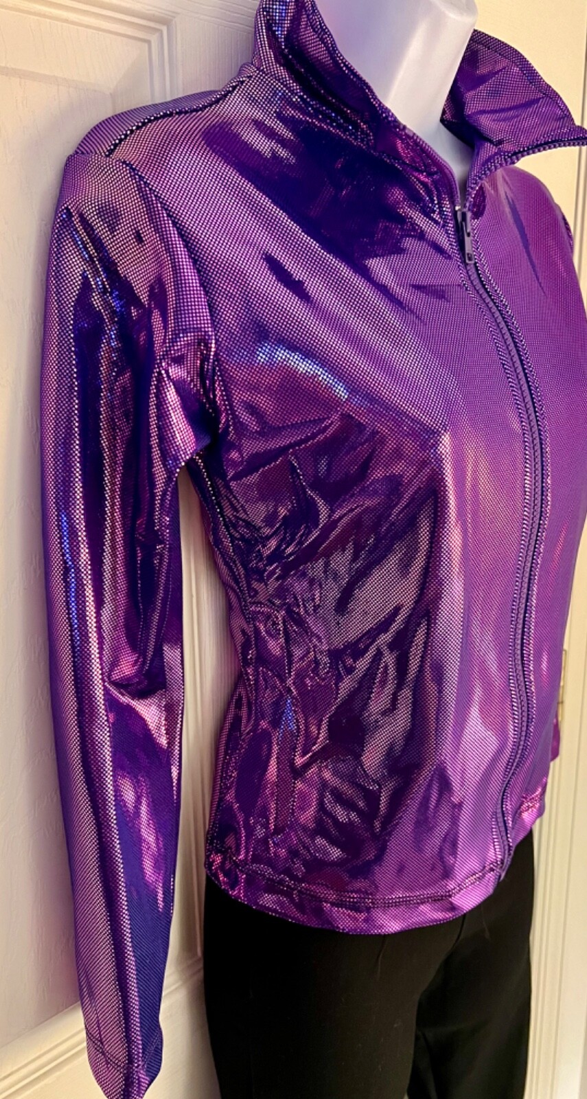 GK WARM UP JACKET ADULT SMALL PURPLE SHIMMER FOIL ZIP FRONT GYMNAS DANCE CHEER S
