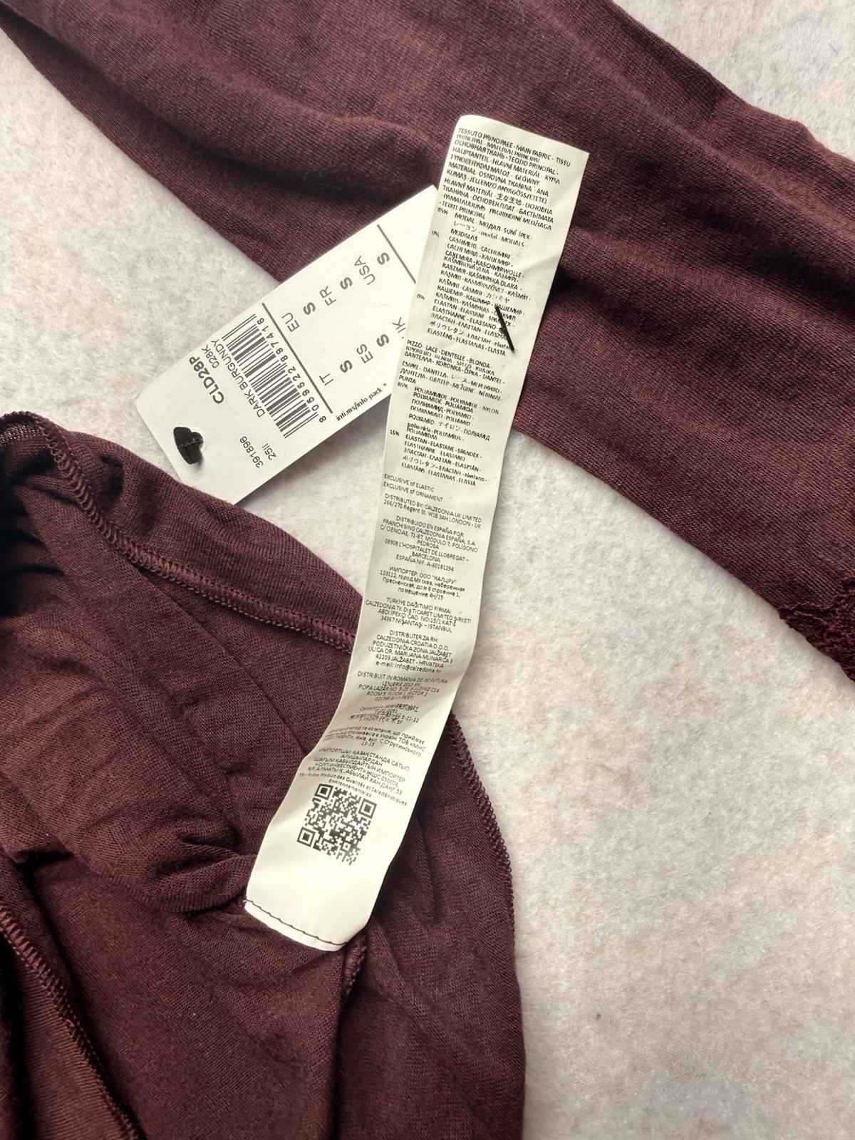 Intimissimi Ultralight Cashmere Lace Long Sleeve Shirt Size S Dark Burgundy NWT