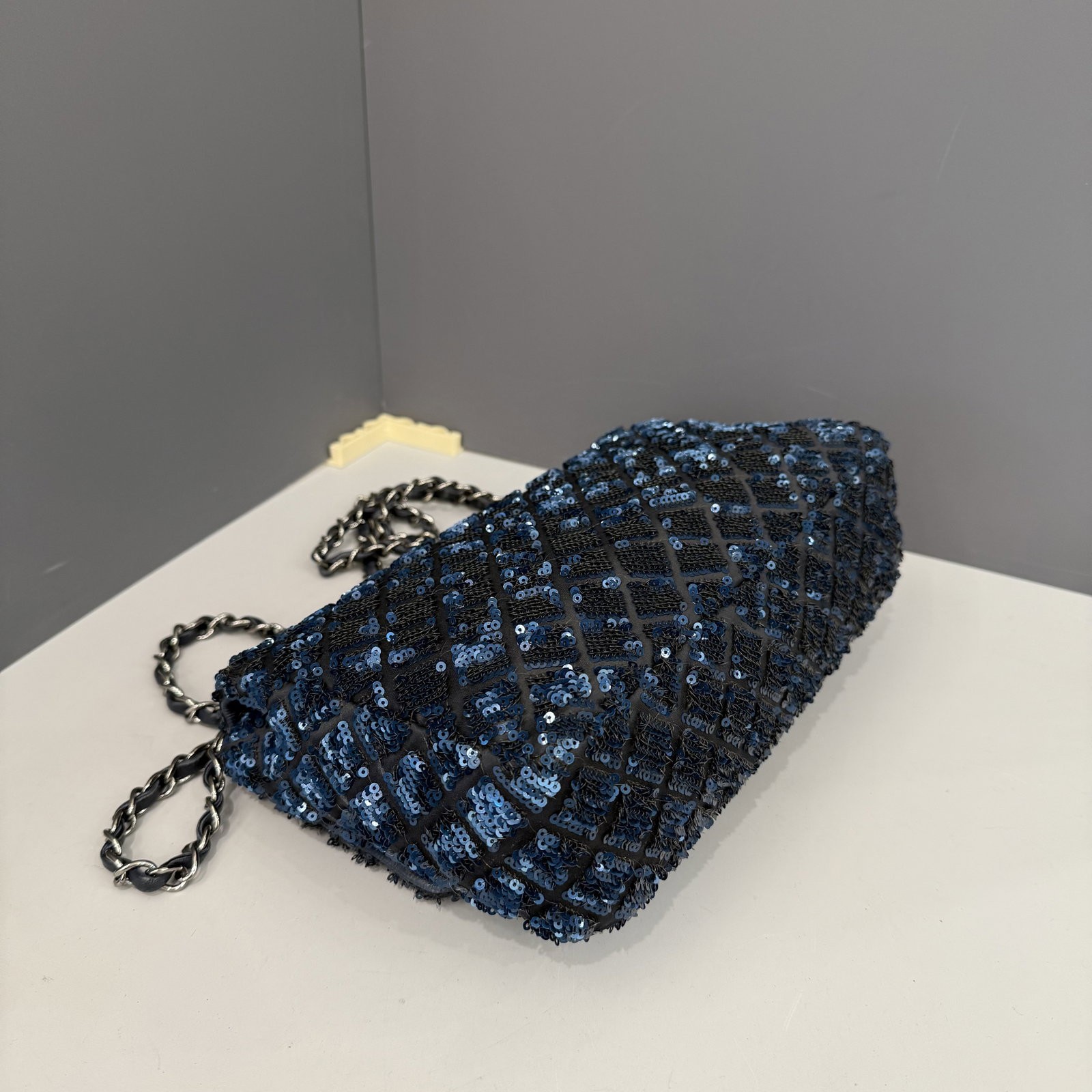 Chanel Medium Single Flap Blue Sequin Lambskin Satin (jx030926a7)