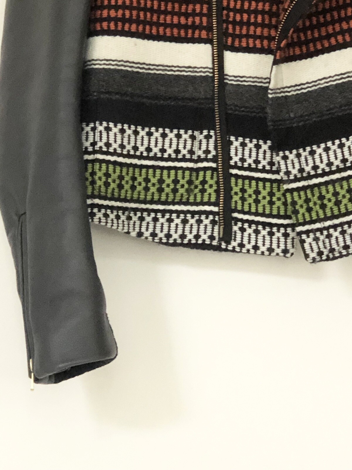 Maje Samy Leather & Jacquard Biker Jacket Size 1 (UK 8) NEVER WORN