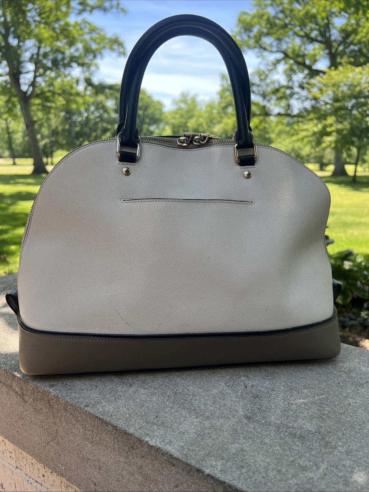 Coach Crossgrain Leather Dome Sierra Satchel -Cream & Taupe Elegant, Structured