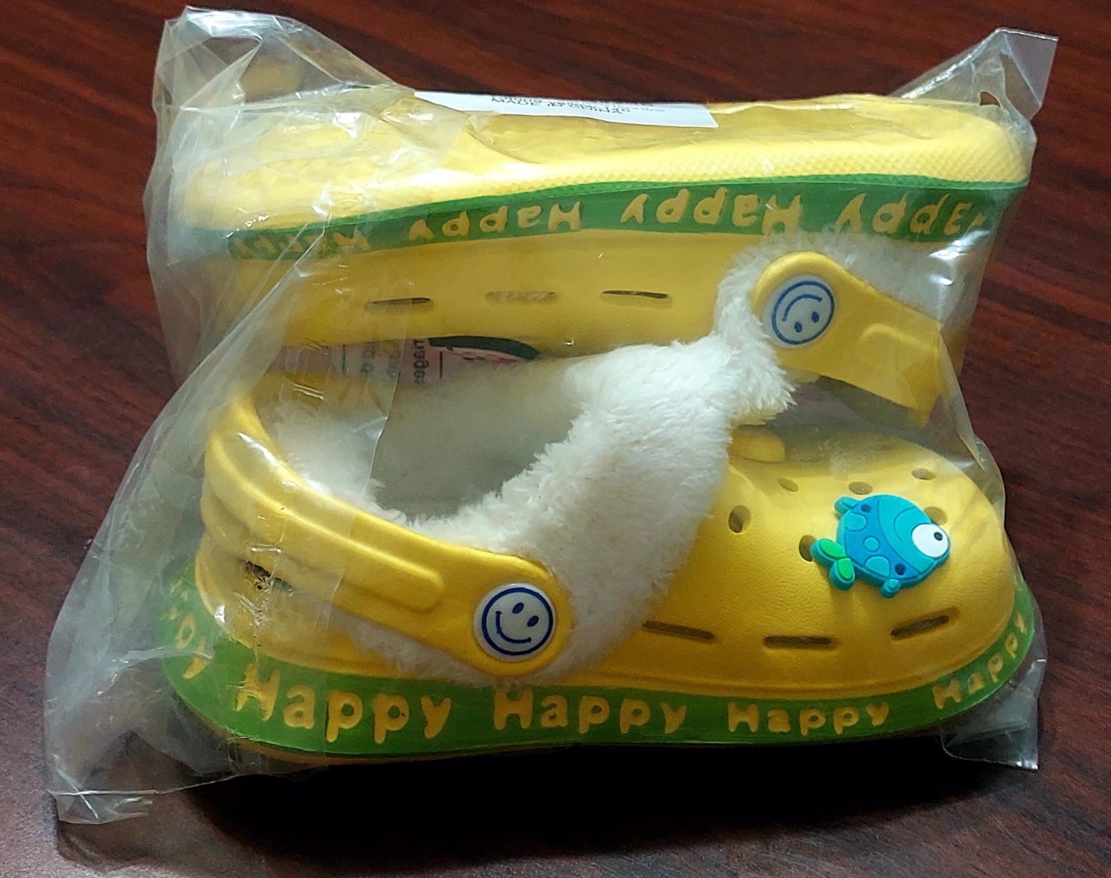 Kids Yellow Faux Fur Lined Clog Slippers Slip-On, US 2 EU 22-23