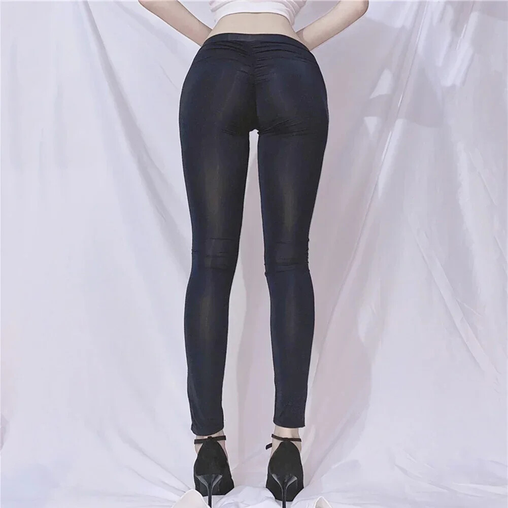 Women Slim Mesh Leggings Sheer Pants Low Waist Skinny Trousers Thin Sexy Fashion