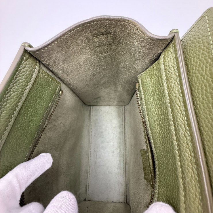 CELINE Luggage Nano Shopper Hand Bag Green Leather Gold Tone