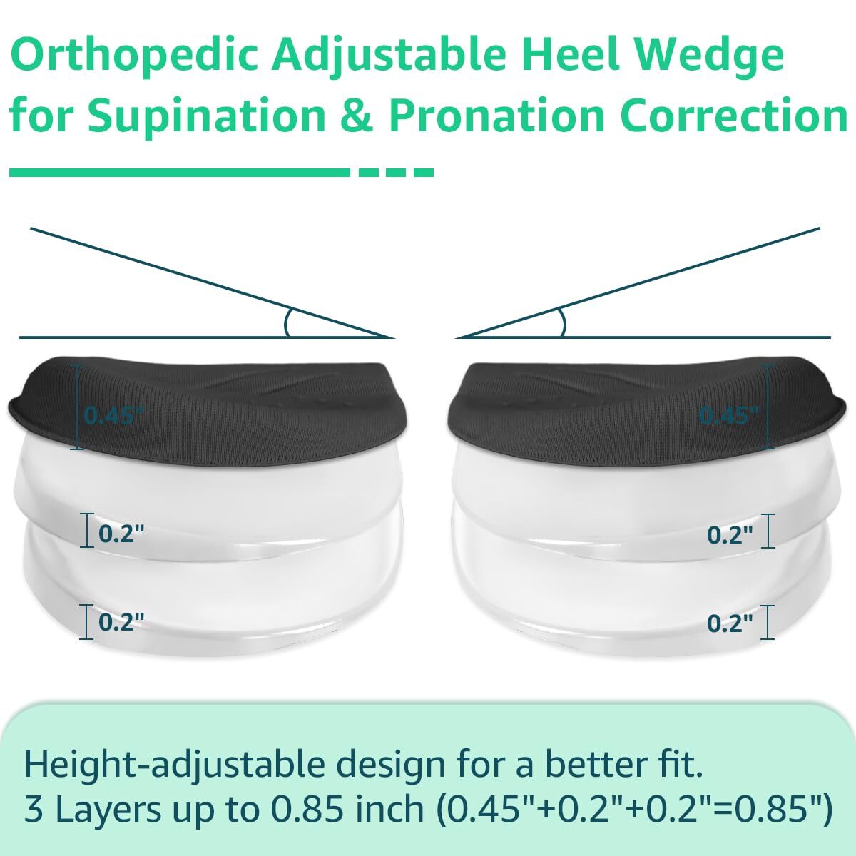 3 Layers Adjustable Heel Wedge Inserts for Supination & Pronation Correction,…