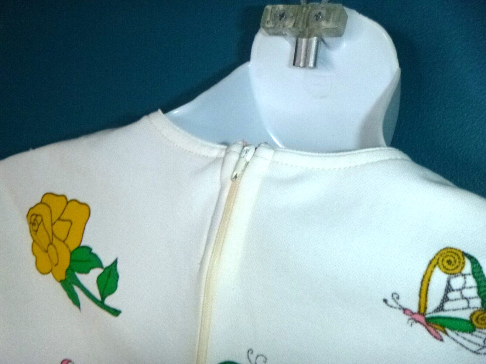 Vtg 60s 70s MOD Poly Knit Novelty Shirt Roses & Butterflies Sz M