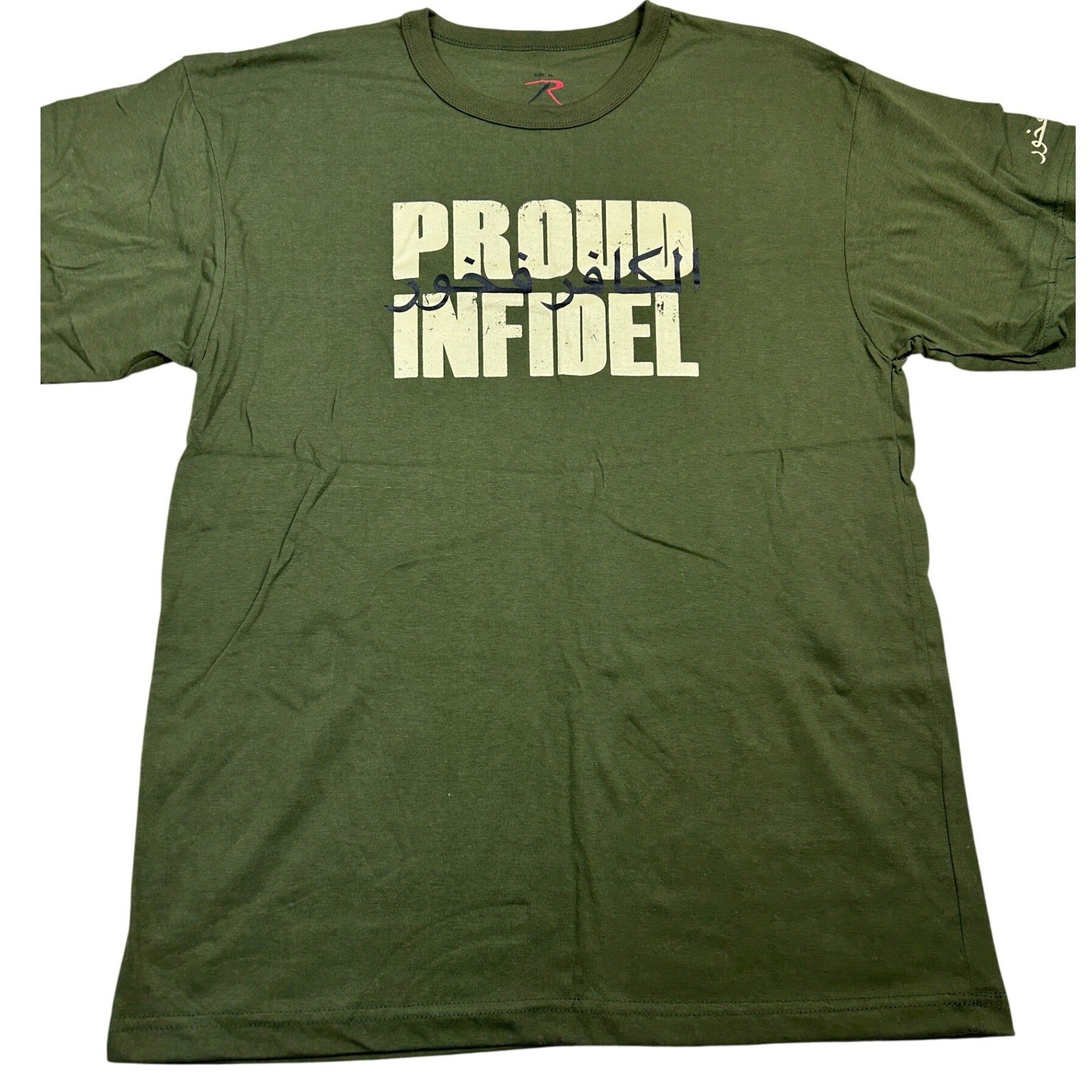 Rothco Mens Proud Infidel Graphic T-Shirt Olive Drab Arabic Script Size XL