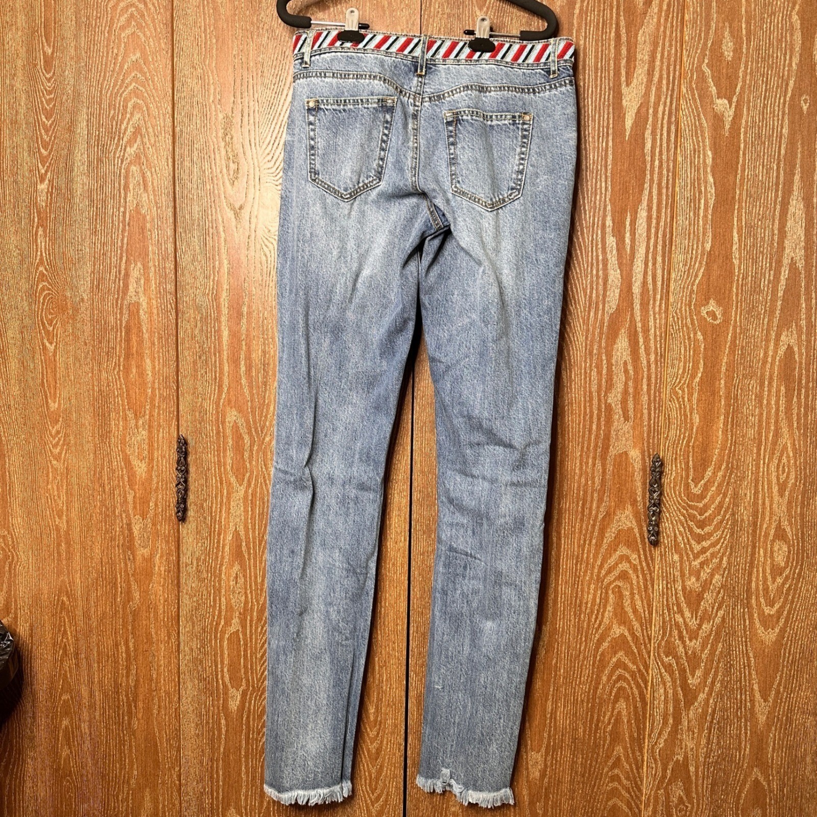 Alloy Apparel Distressed Jeans Beaded Waistband Size 11×37 Straight Skinny Leg
