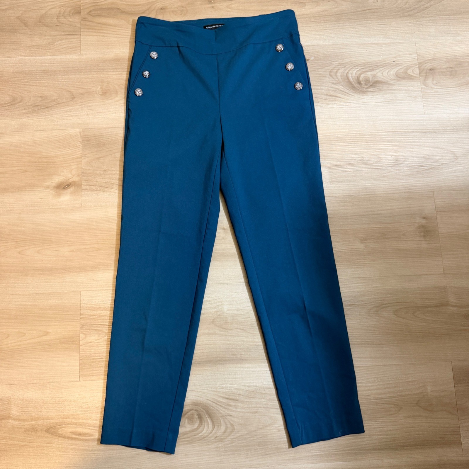 Counterparts Slim Leg Pants Womens S Teal Super Stretch Mid Rise Sailor NEW