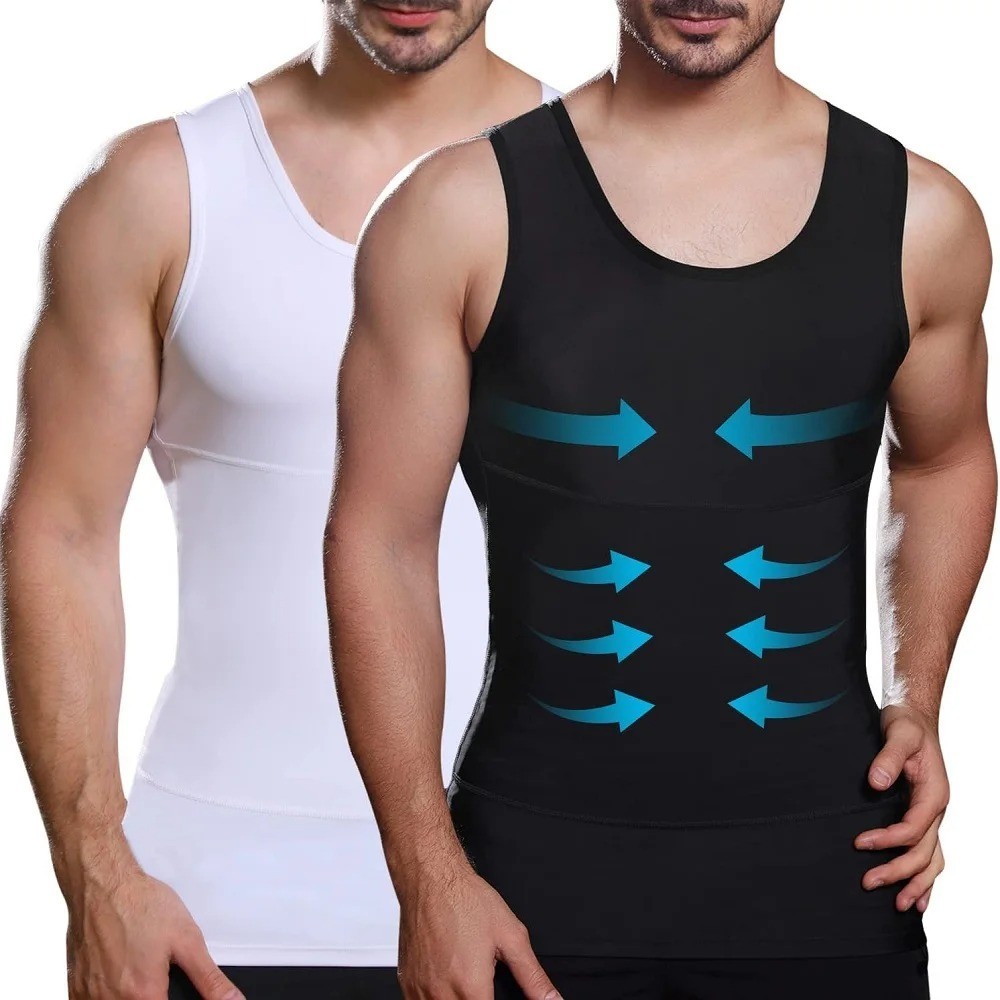 Mens Slimming Body Shaper Belly Chest Compression Vest Girdle T-Shirt Tank Top