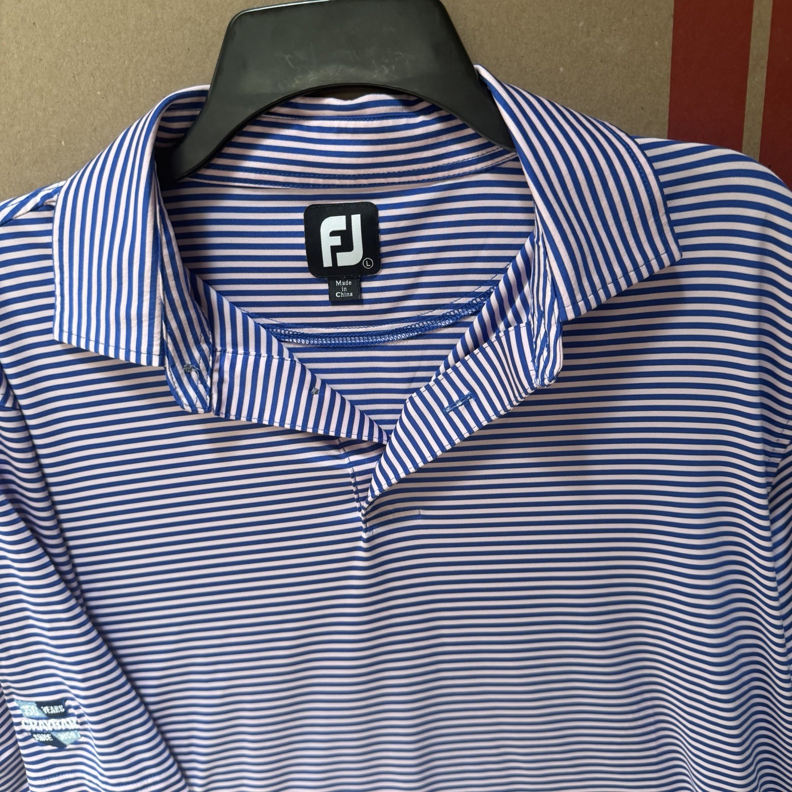 Footjoy LARGE Shirt Blue Pink Striped Polo Short Sleeve Golf Casual