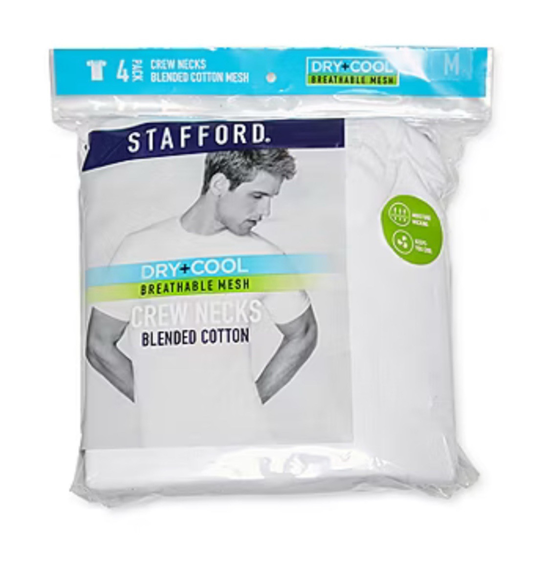 Stafford 4 Pack CREW NECKS Blended Cotton Mesh. DRY + COOL Tall MT
