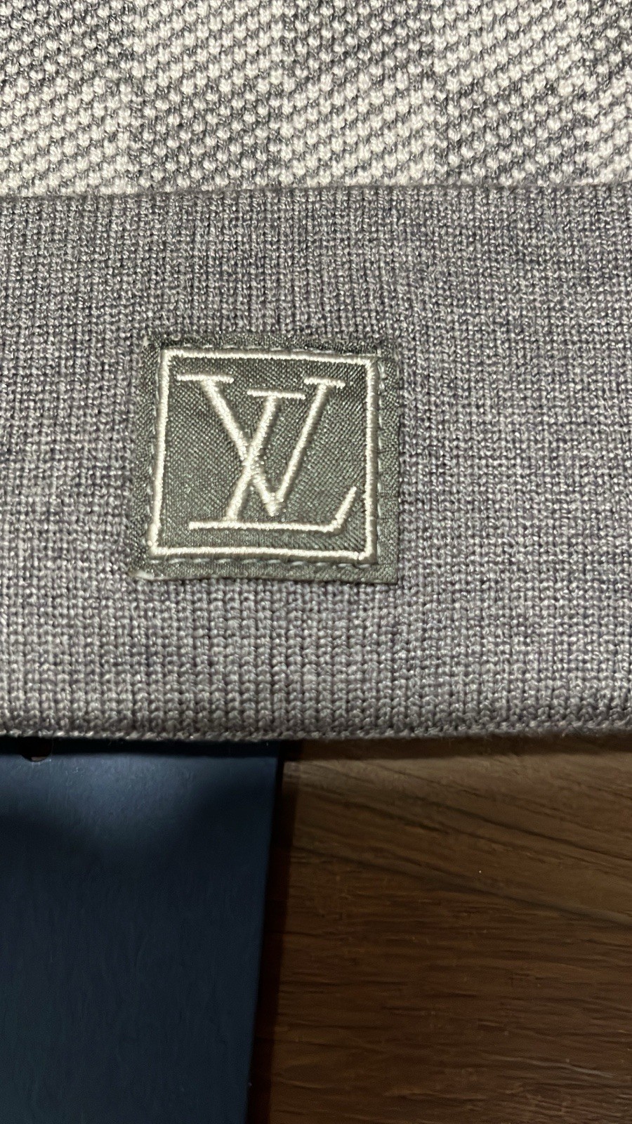 Louis Vuitton Men’s Gray Check Beanie Hat, Stretch, One Size
