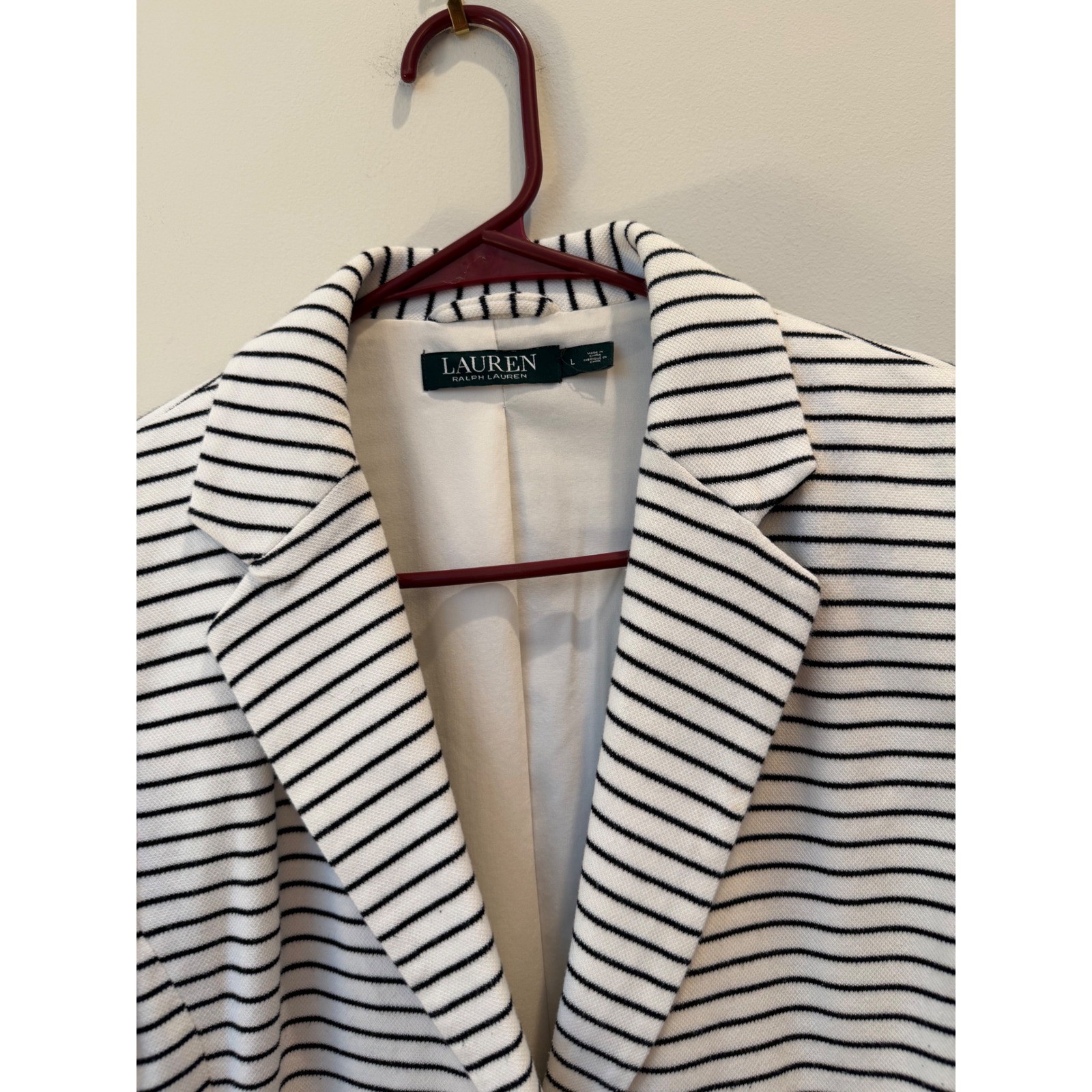 Lauren Ralph Lauren Striped Knit Blazer Jacket White Black Womens L