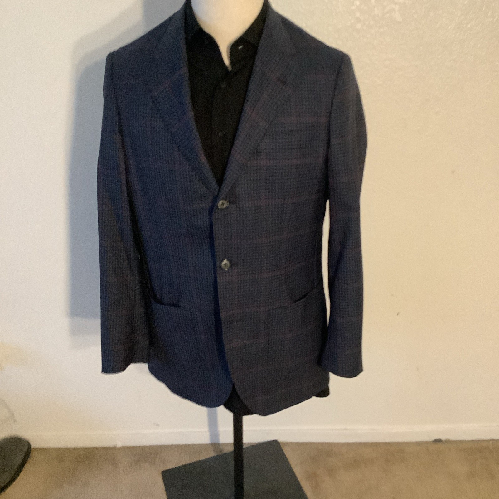 Beautiful Eduardo de Simone Napoli Blue Nova Check Sport Coat 38R Made In Italy