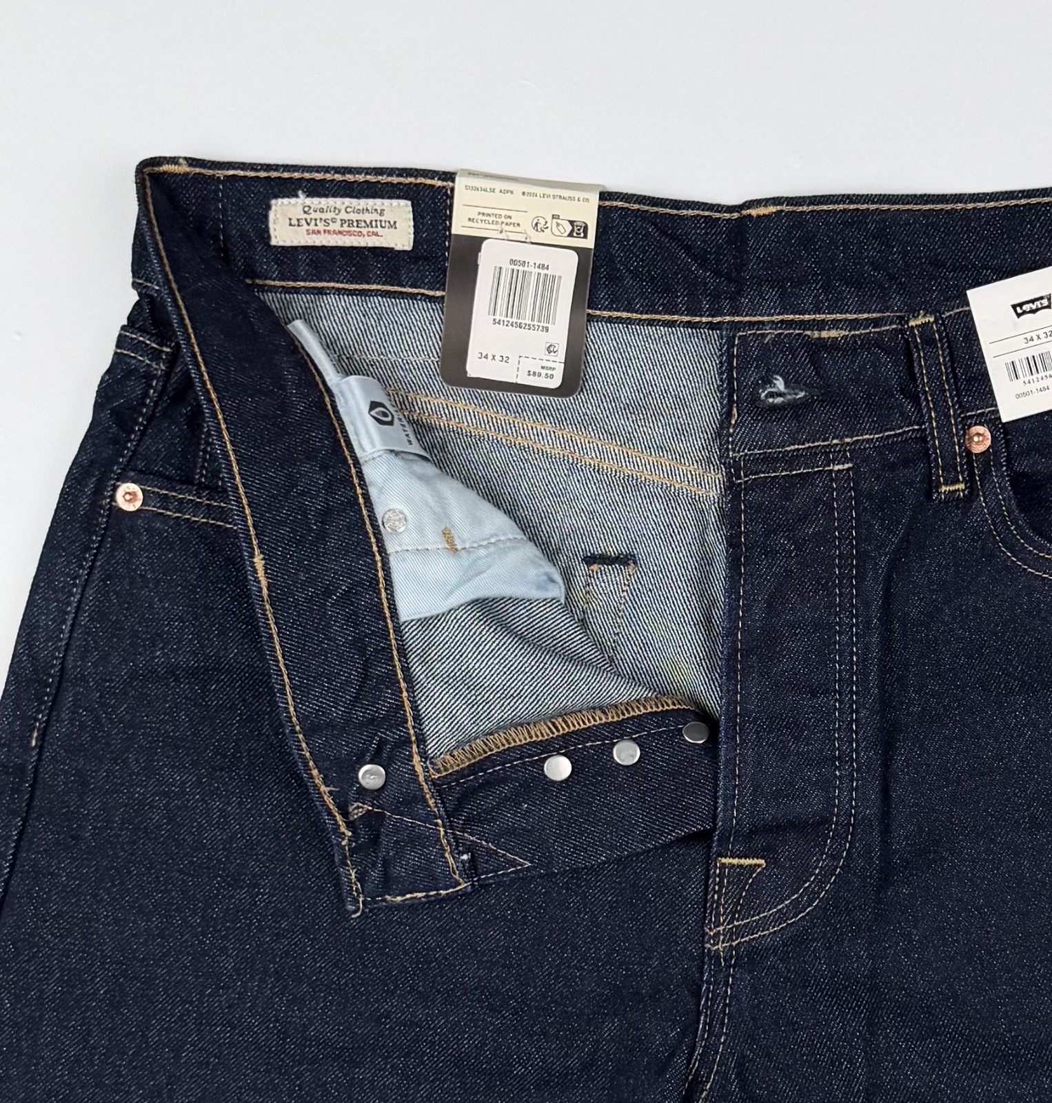 Levi’s Premium 501 Original STRAIGHT LEG Jeans Men 34×32- Blue 00501-1484 NWT