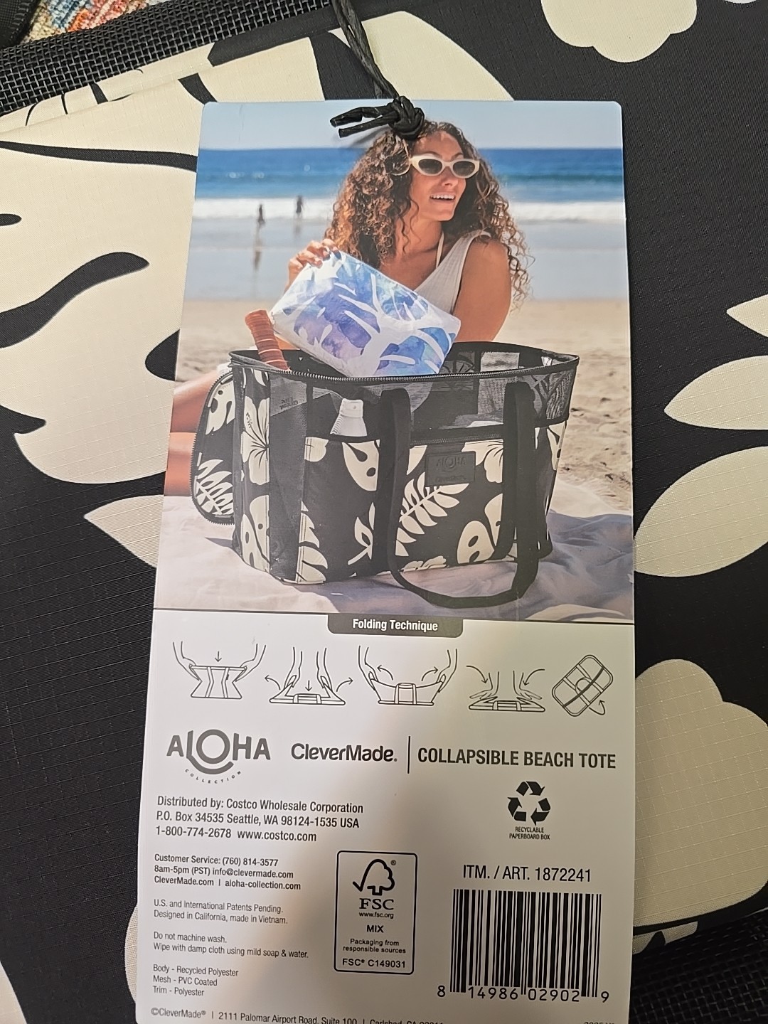 ALOHA Collection CleverMade Collapsible Beach Tote Bag With Palm Print Viral