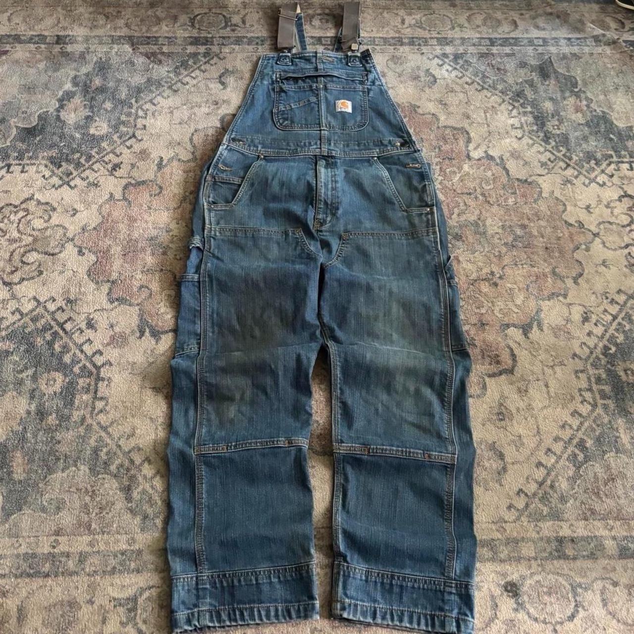 Carhartt Relaxed Fit Blue Denim Bib Overalls Men’s Size 34×30