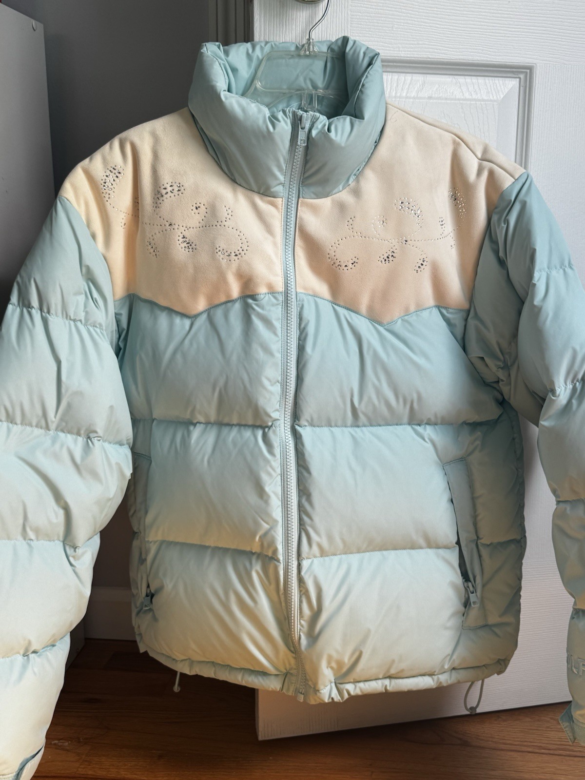 GOLF WANG Blue/White Puffer Jacket Size S With Gem Design
